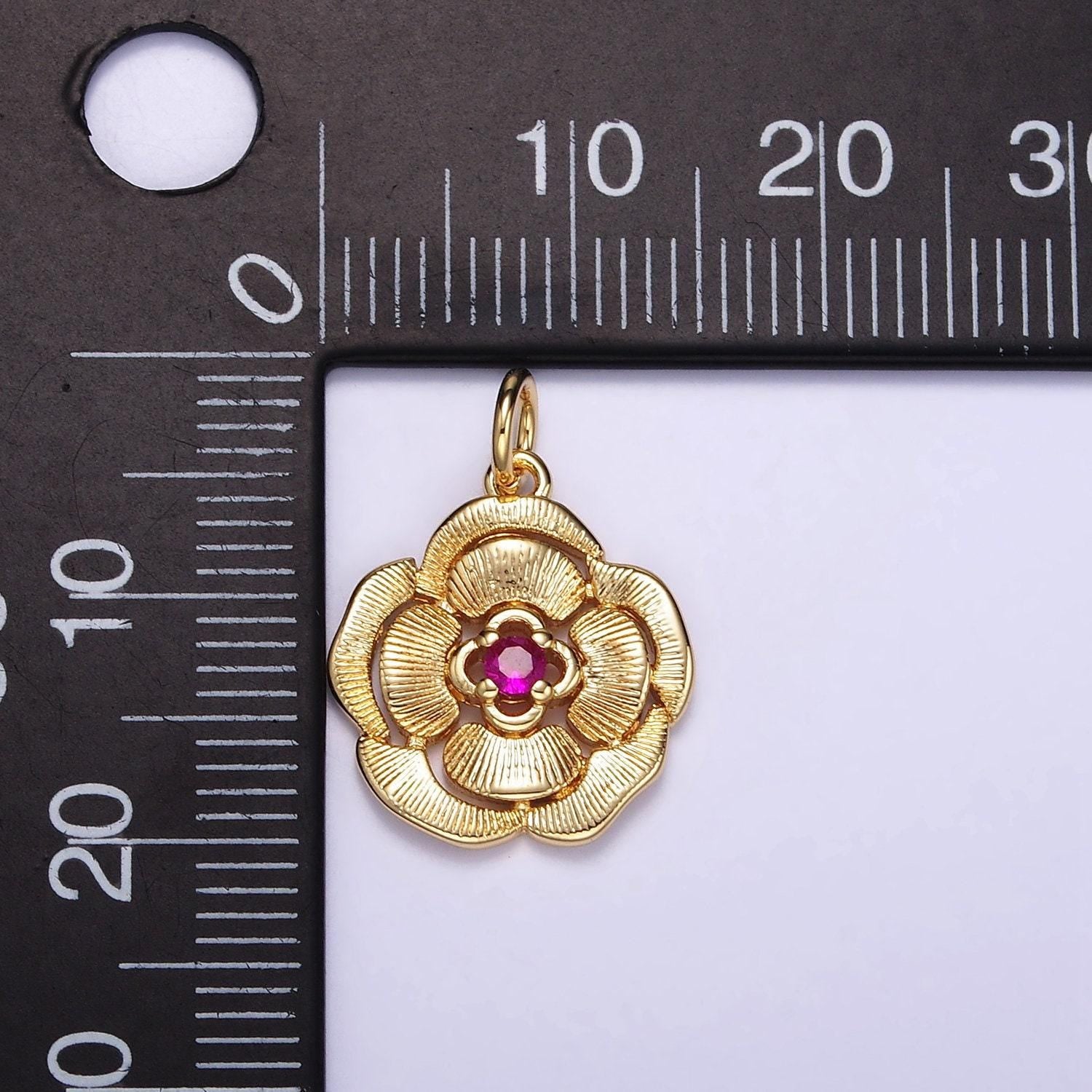 24k gold filled flower charm dainty floral medallion charm textured pendant for minimalist jewelry supply w774