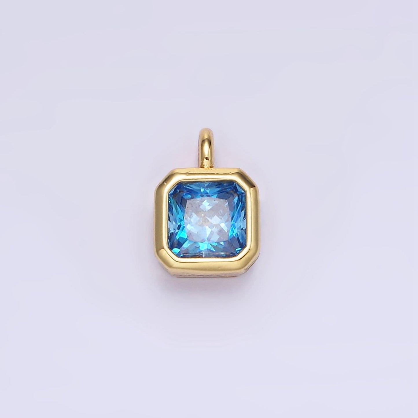 24k gold filled square multifaceted cubic zirconia stone personalized tag add-on charm birthstone charm earring bracelet supply | w758