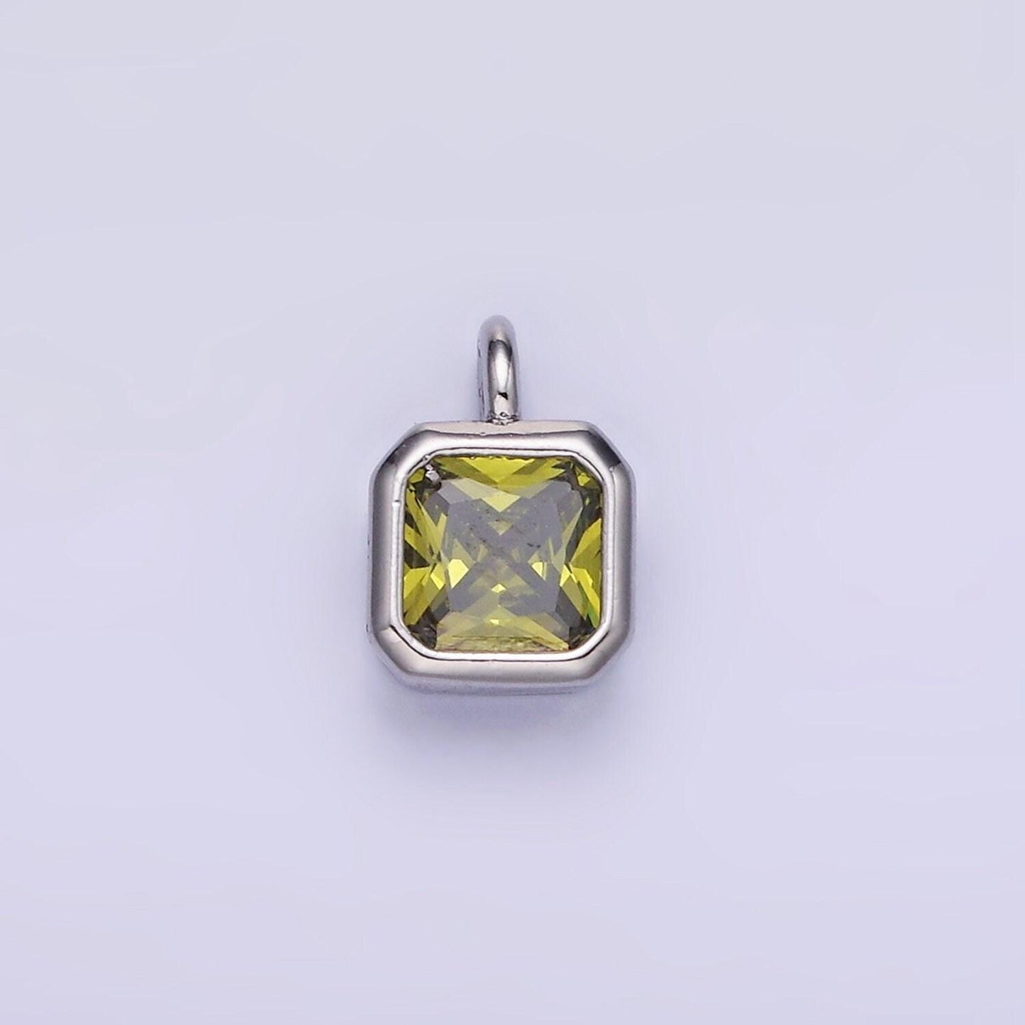 Silver square multifaceted cubic zirconia stone personalized tag add-on charm birthstone charm earring bracelet supply | w759