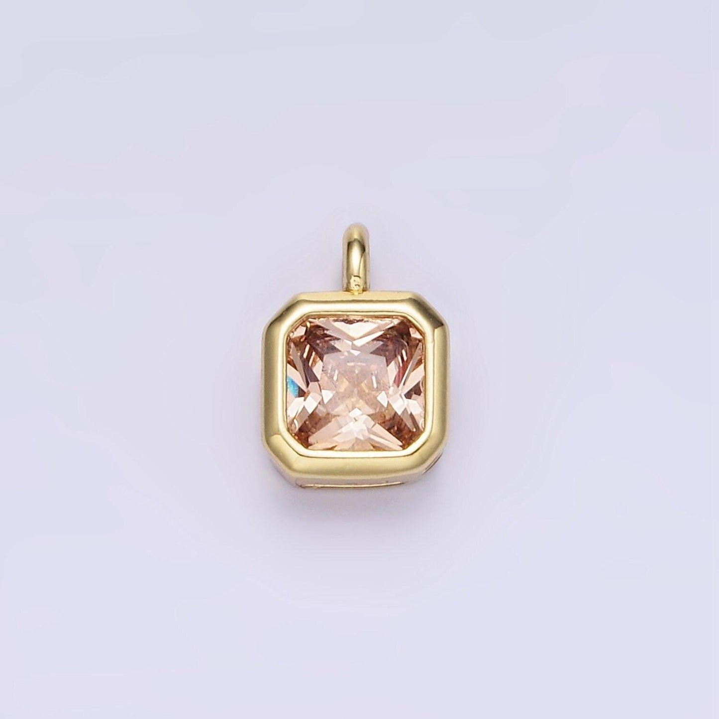 24k gold filled square multifaceted cubic zirconia stone personalized tag add-on charm birthstone charm earring bracelet supply | w758