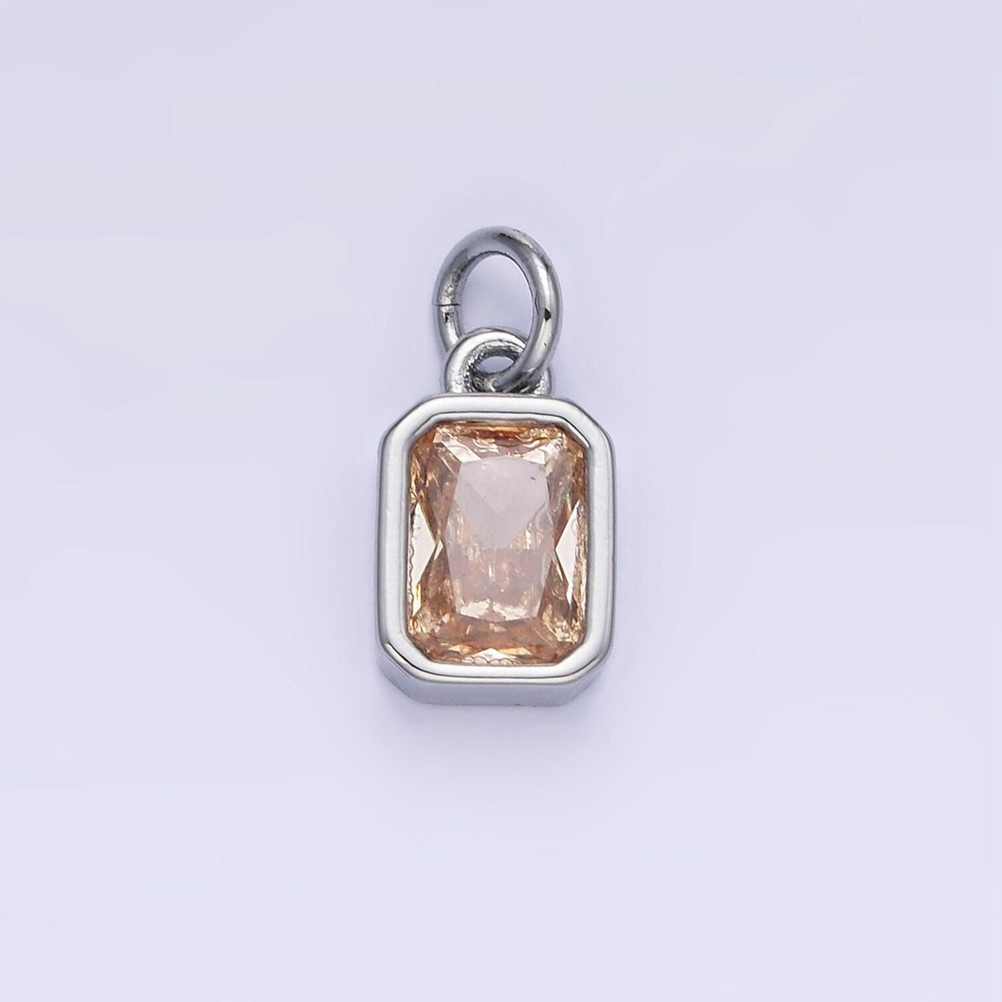 Silver square multifaceted cubic zirconia stone personalized tag add-on charm birthstone charm earring bracelet supply | w749