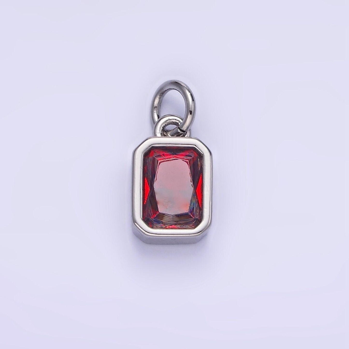 Silver square multifaceted cubic zirconia stone personalized tag add-on charm birthstone charm earring bracelet supply | w749