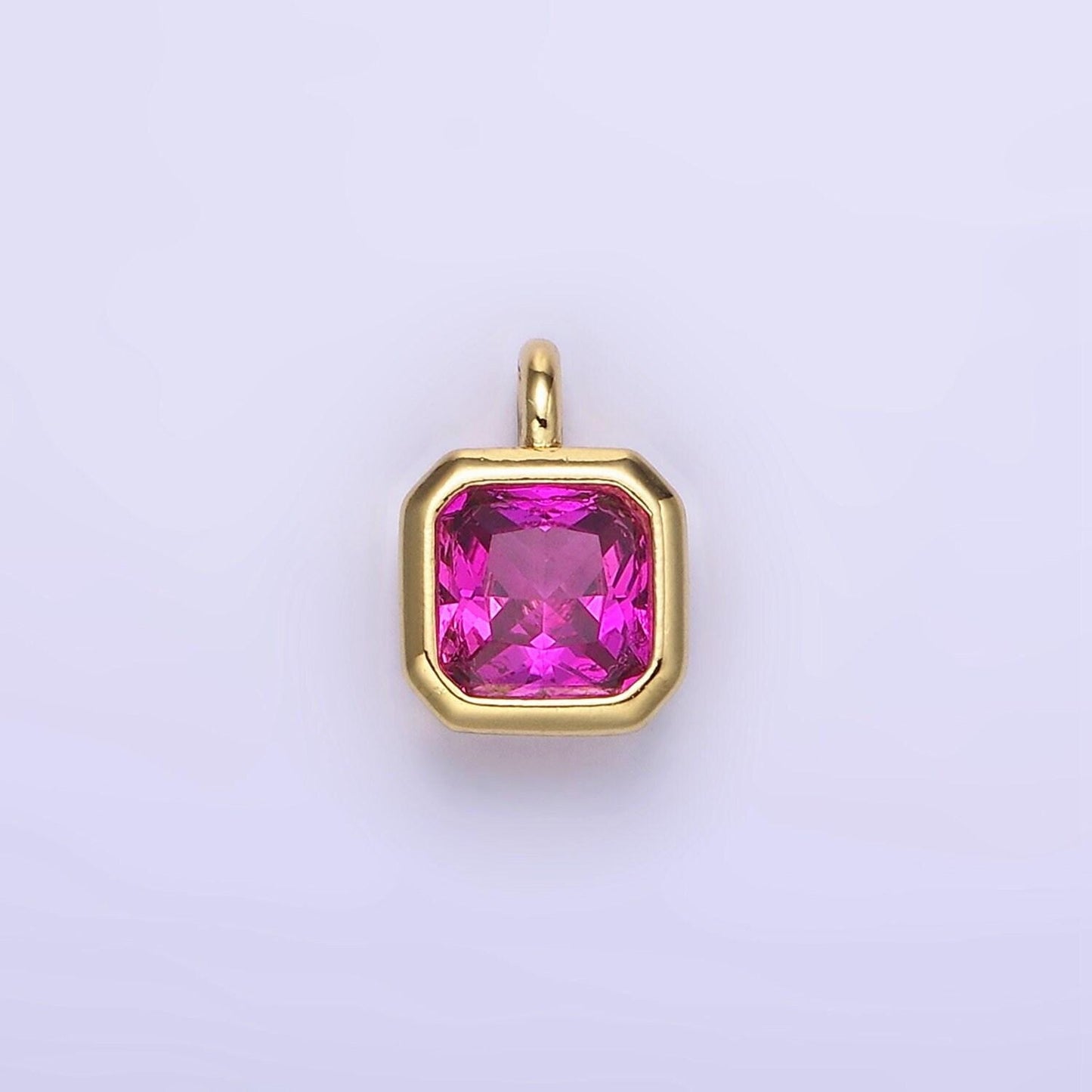 24k gold filled square multifaceted cubic zirconia stone personalized tag add-on charm birthstone charm earring bracelet supply | w758