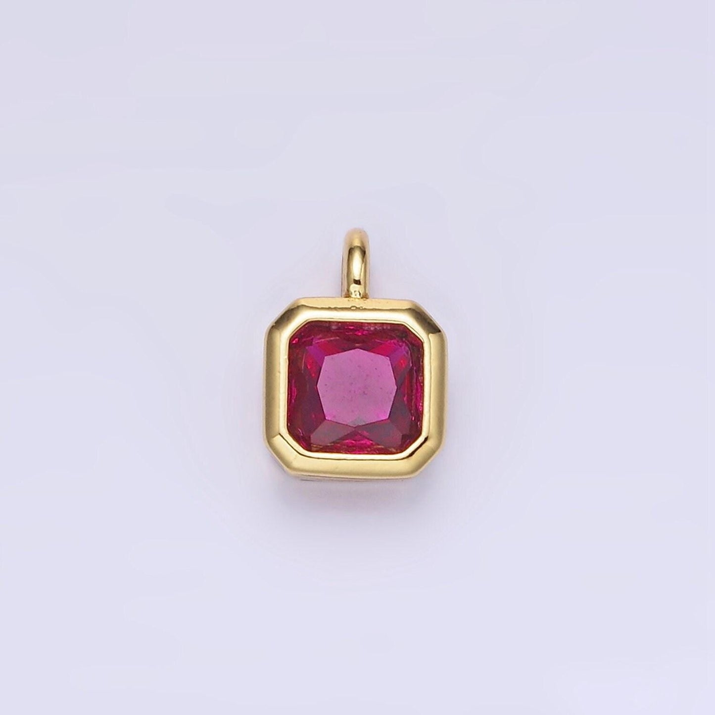 24k gold filled square multifaceted cubic zirconia stone personalized tag add-on charm birthstone charm earring bracelet supply | w758