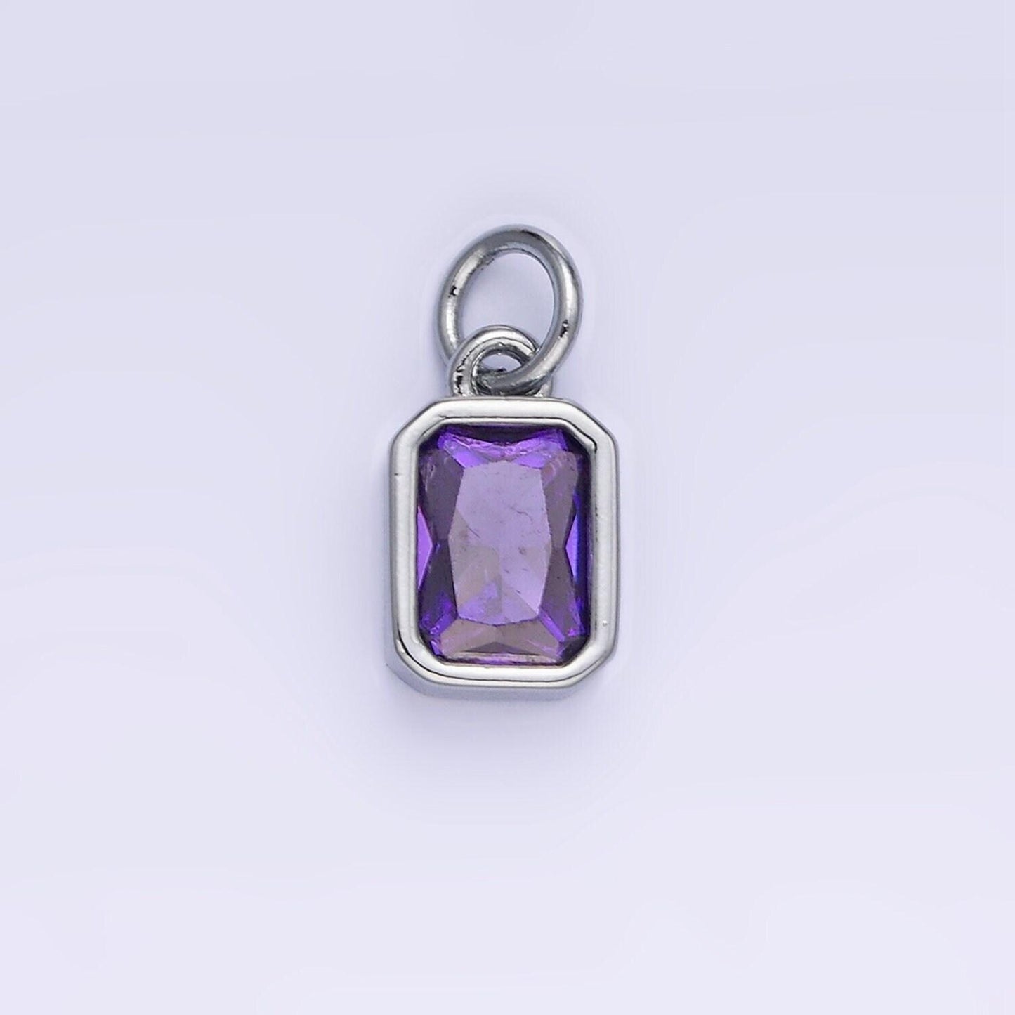 Silver square multifaceted cubic zirconia stone personalized tag add-on charm birthstone charm earring bracelet supply | w749