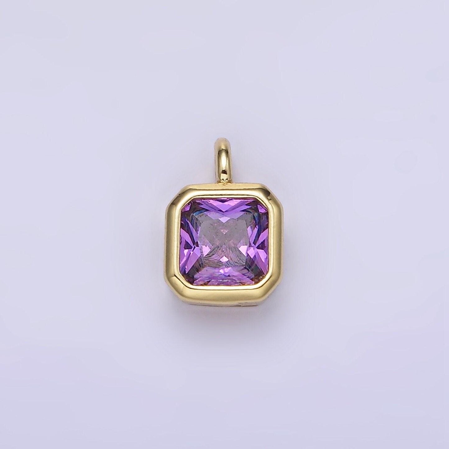 24k gold filled square multifaceted cubic zirconia stone personalized tag add-on charm birthstone charm earring bracelet supply | w758