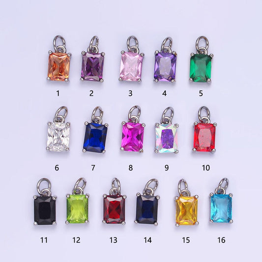 Birthstone add-on charm 10mm baguette cz in silver | w729-744