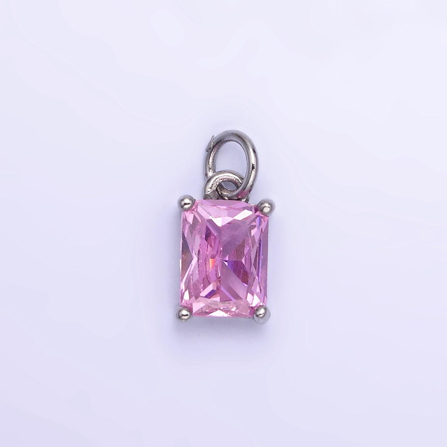 Birthstone add-on charm 10mm baguette cz in silver | w729-744