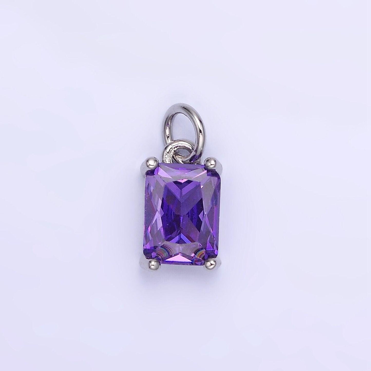 Birthstone add-on charm 10mm baguette cz in silver | w729-744