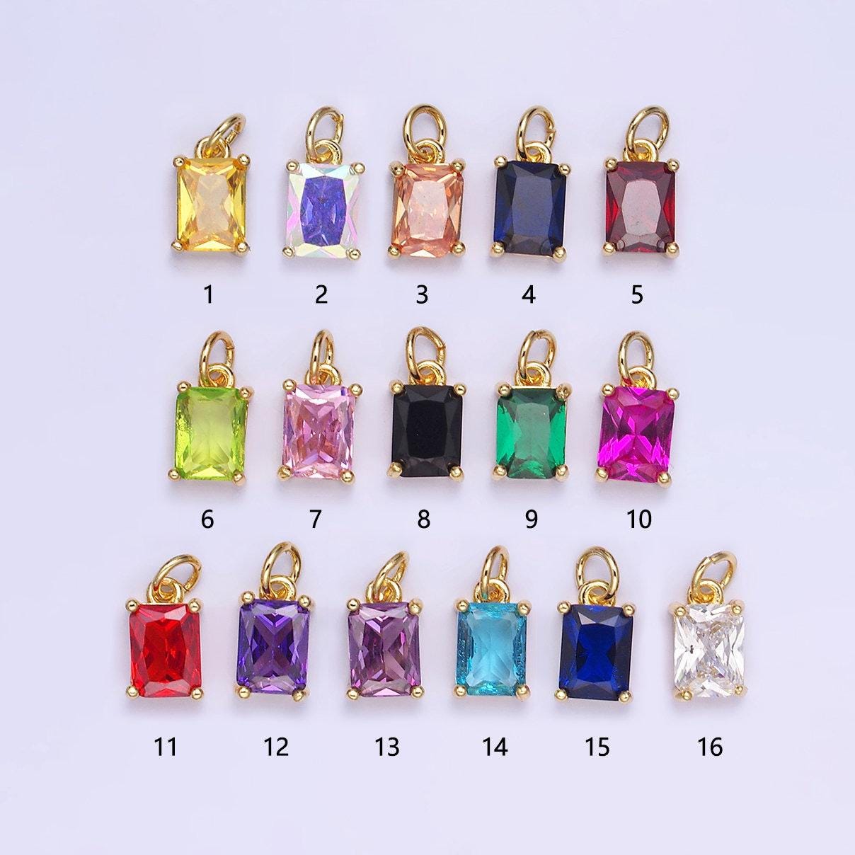 Birthstone add-on charm 10mm baguette cz in gold | w729-744