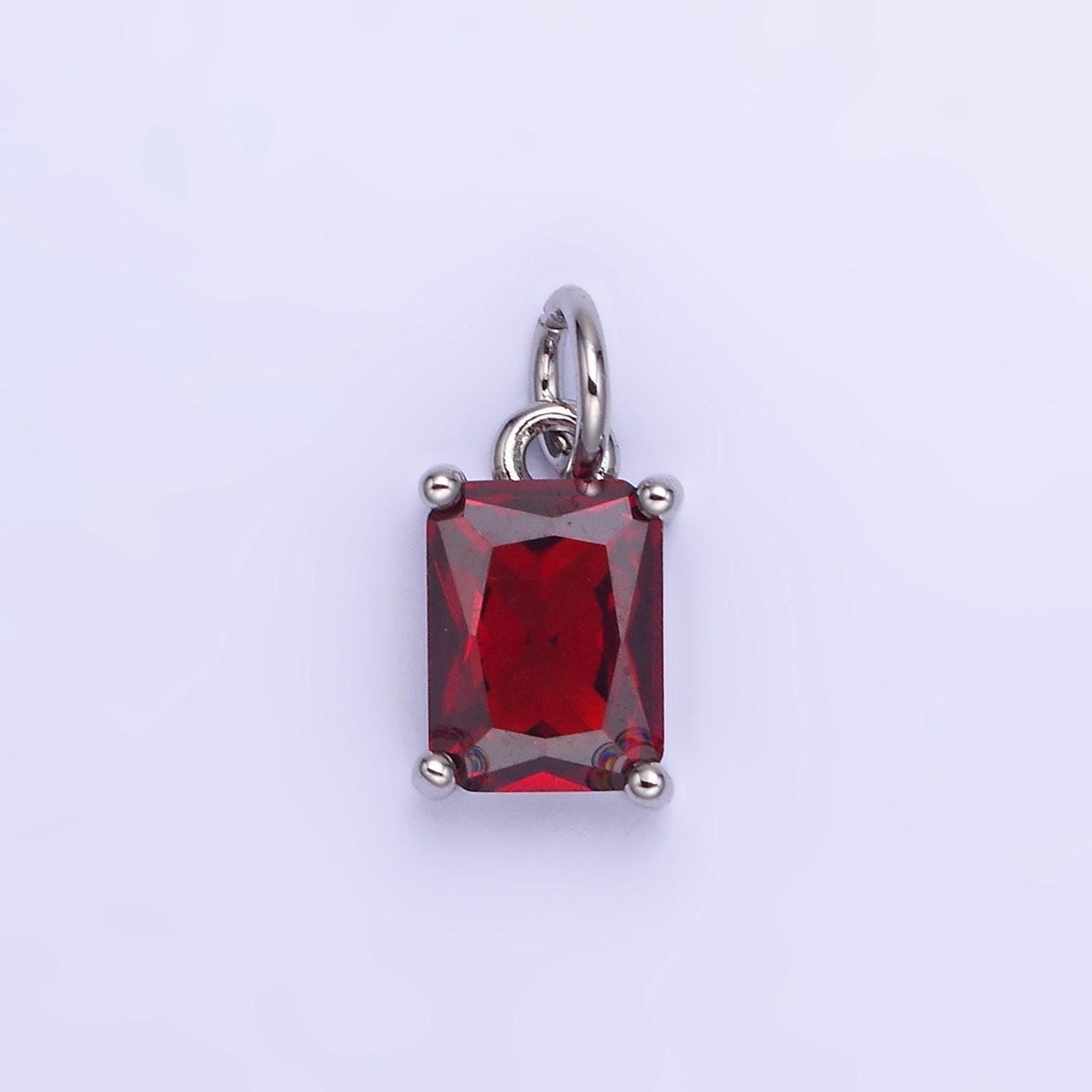 Birthstone add-on charm 10mm baguette cz in silver | w729-744