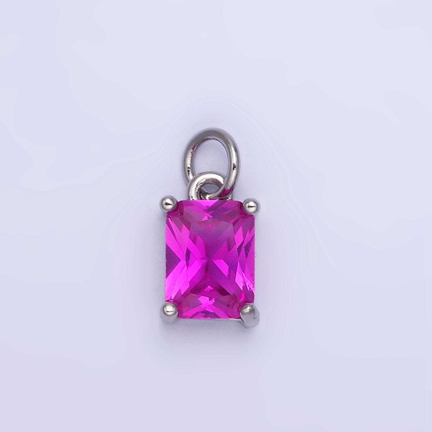 Birthstone add-on charm 10mm baguette cz in silver | w729-744