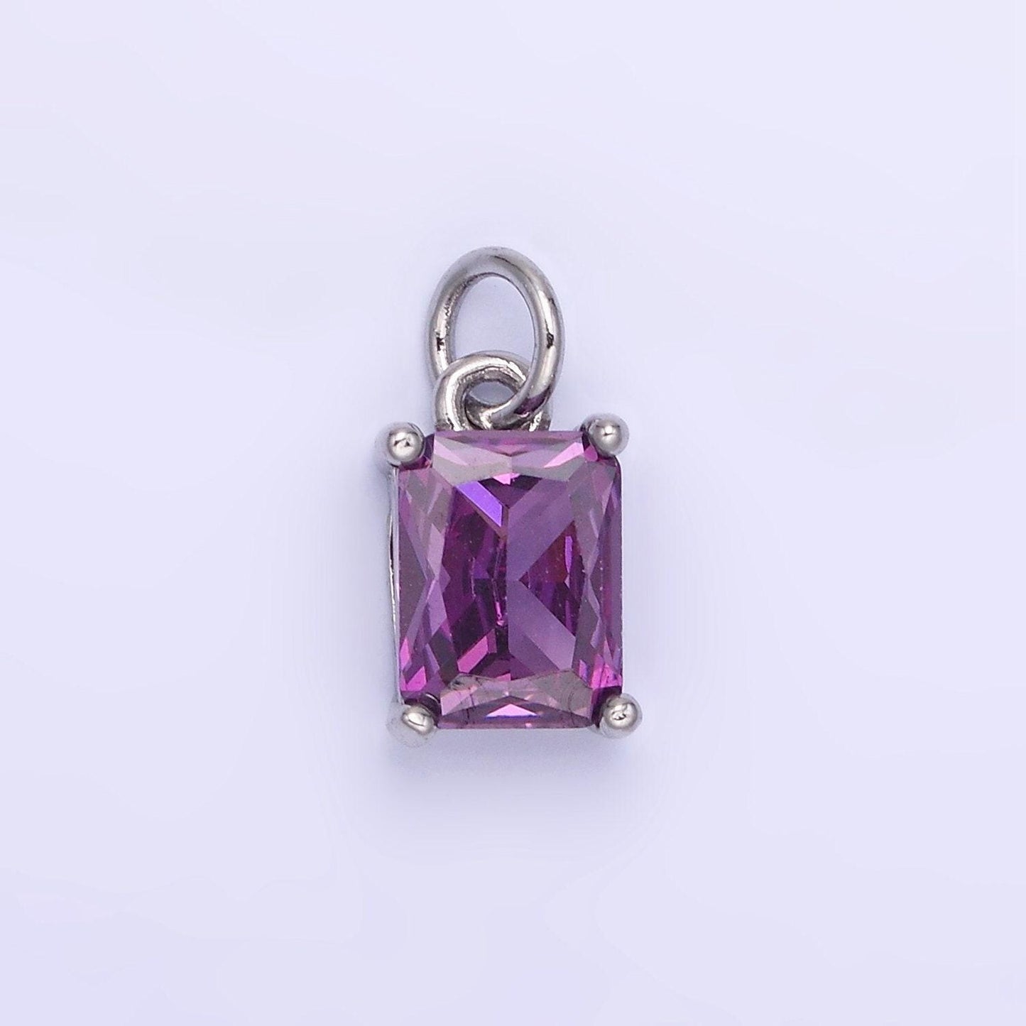 Birthstone add-on charm 10mm baguette cz in silver | w729-744