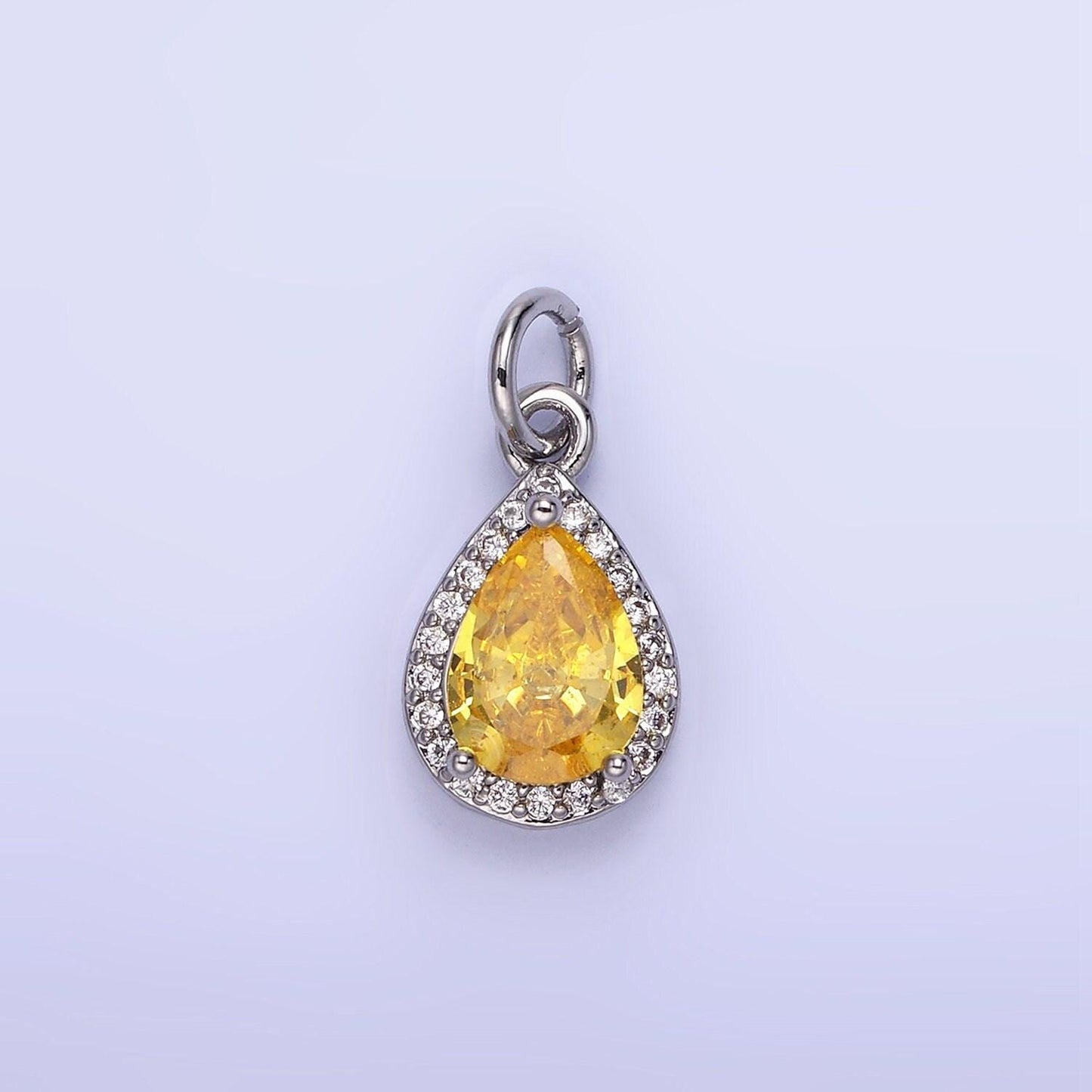 Teardrop birthstone cz silver charms | w704-w712