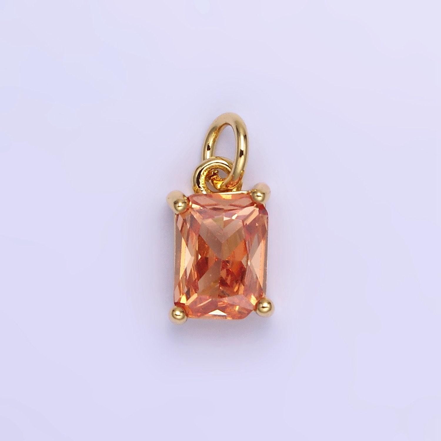 Birthstone add-on charm 10mm baguette cz in gold | w729-744