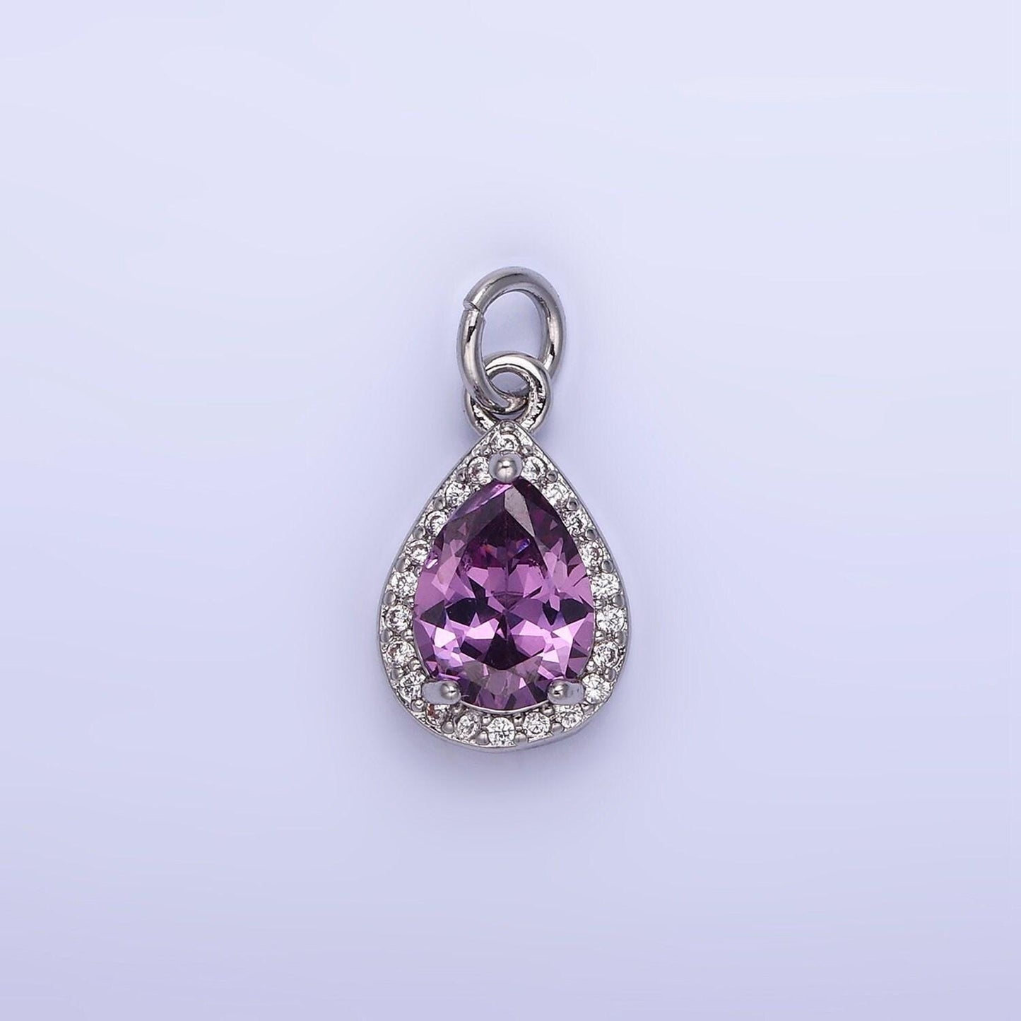 Teardrop birthstone cz silver charms | w704-w712