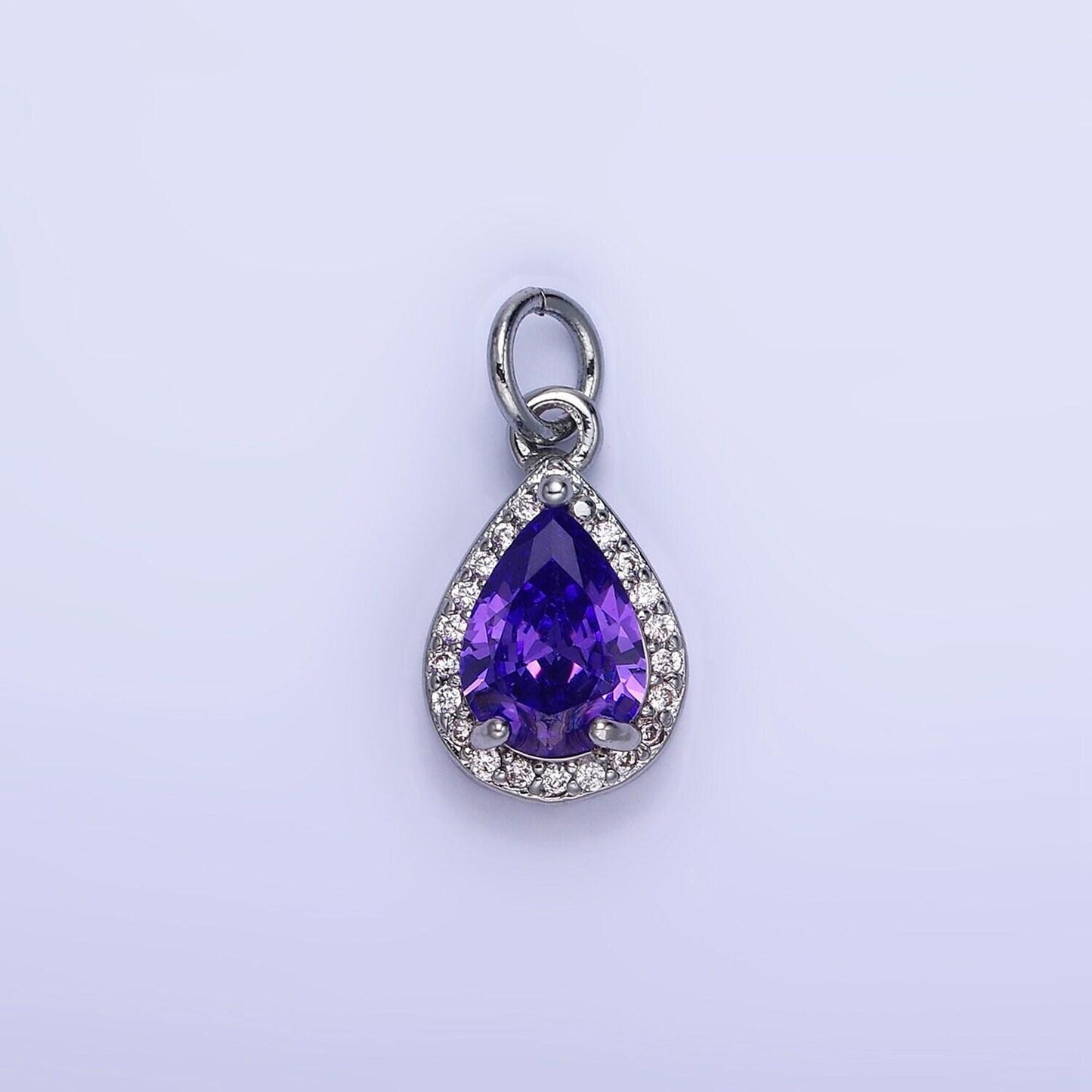 Teardrop birthstone cz silver charms | w704-w712