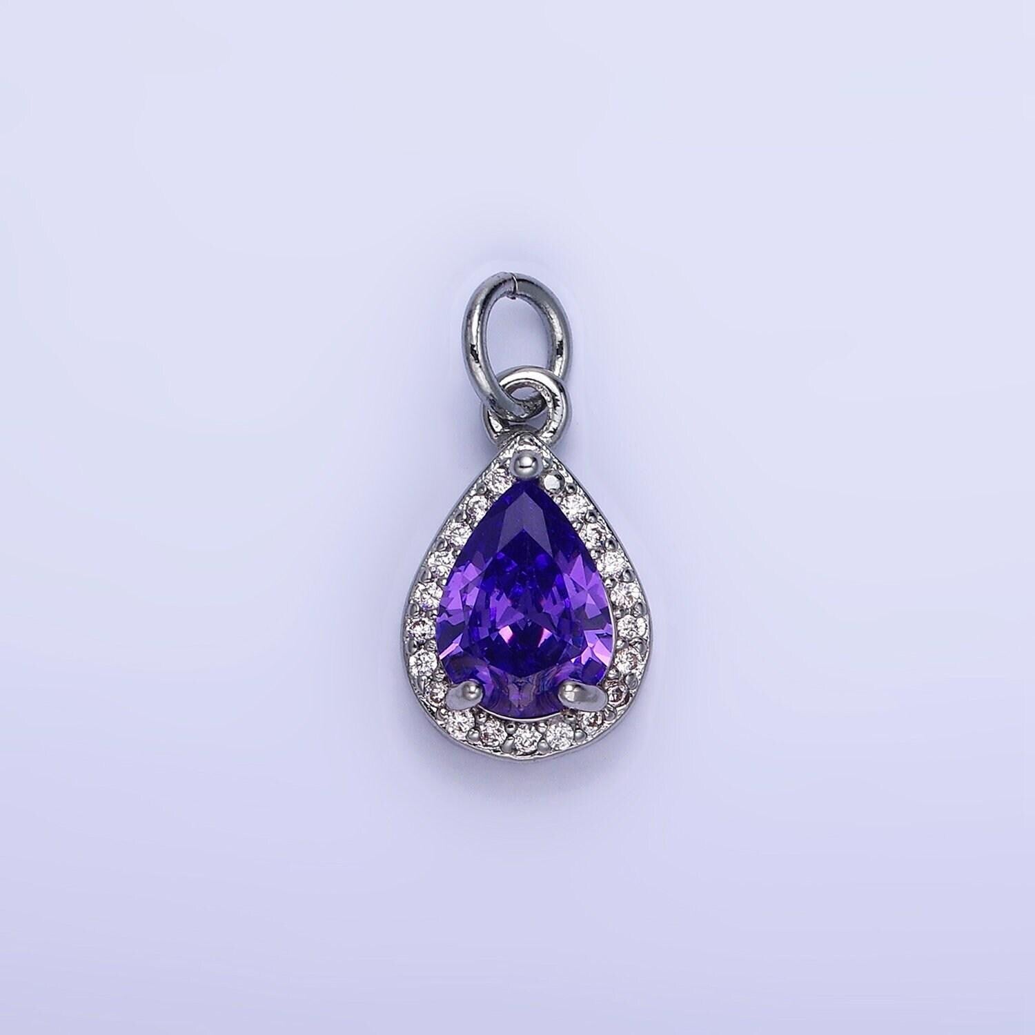Teardrop birthstone cz silver charms | w704-w712