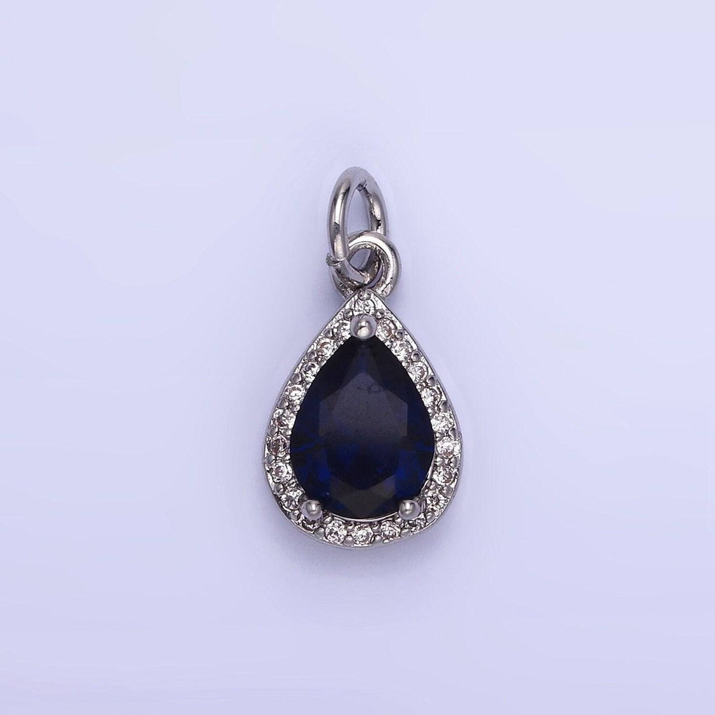 Teardrop birthstone cz silver charms | w704-w712