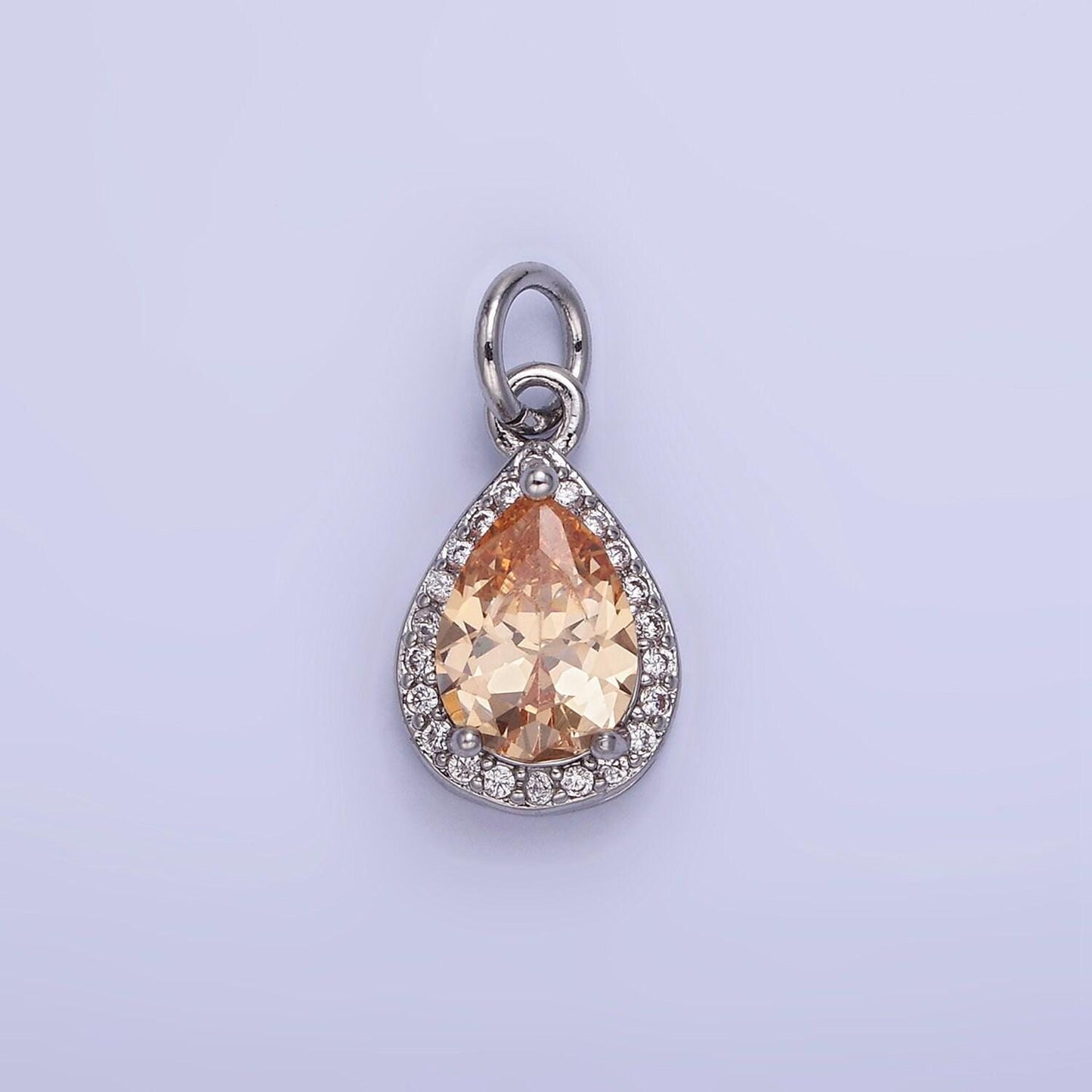 Teardrop birthstone cz silver charms | w704-w712