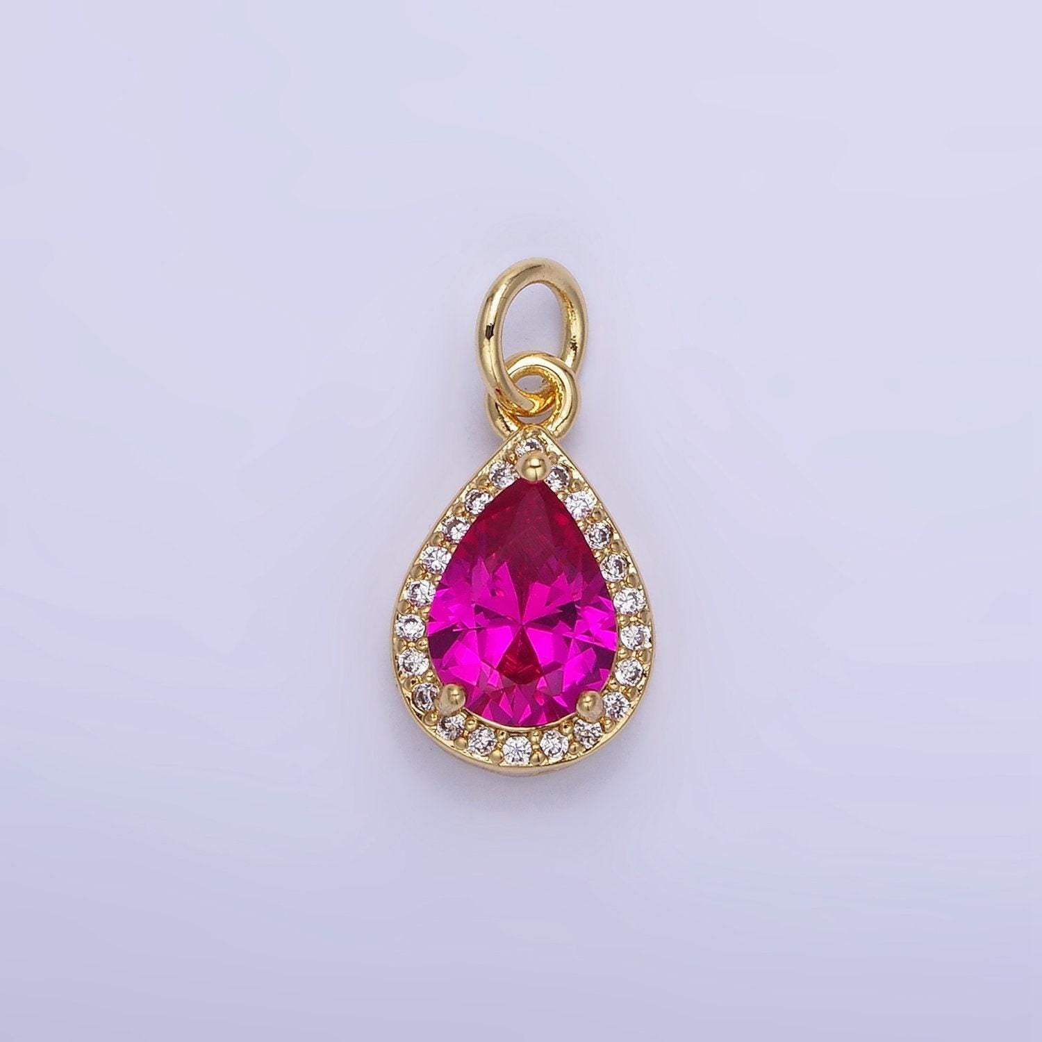 Teardrop birthstone cz gold charms | w704-w712