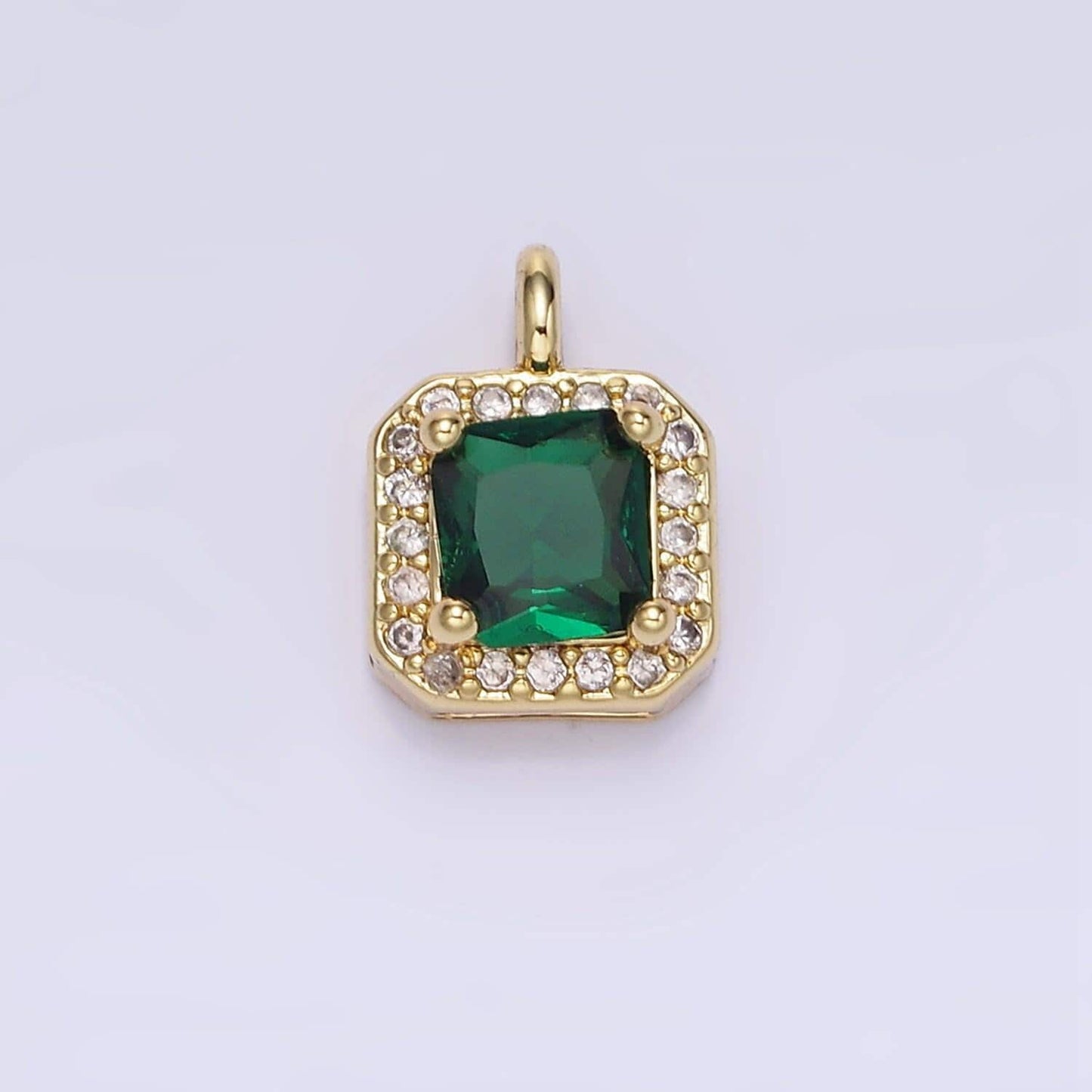 24k gold filled 7.5mm multifaceted birthstone cz square personalized charm | w-684