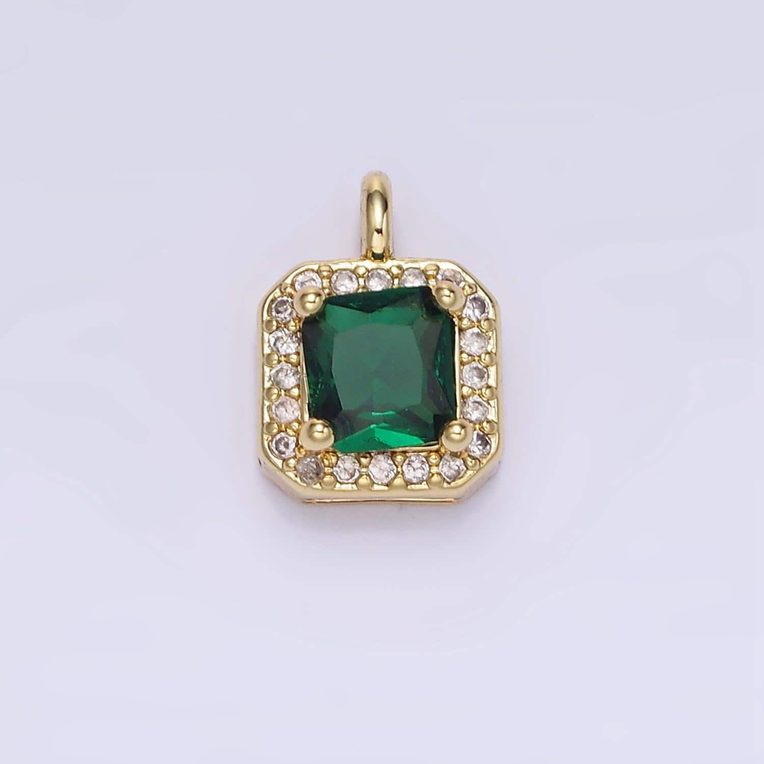 24k gold filled 7.5mm multifaceted birthstone cz square personalized charm | w-684