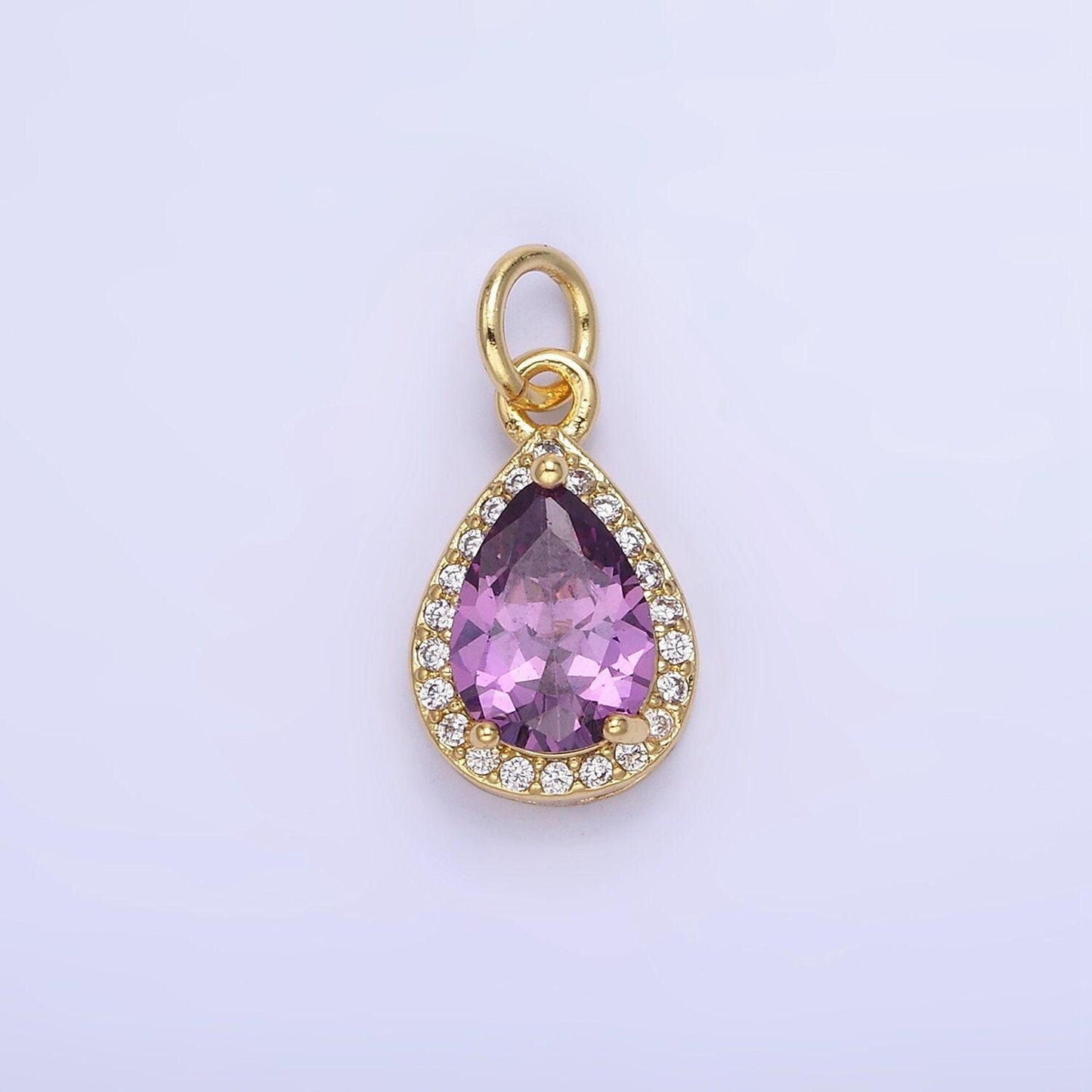 Teardrop birthstone cz gold charms | w704-w712