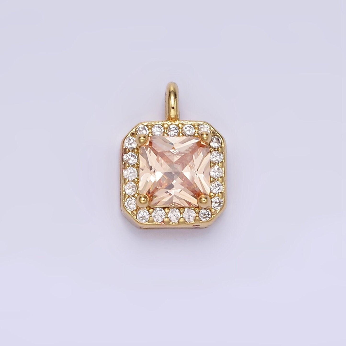 24k gold filled 7.5mm multifaceted birthstone cz square personalized charm | w-684
