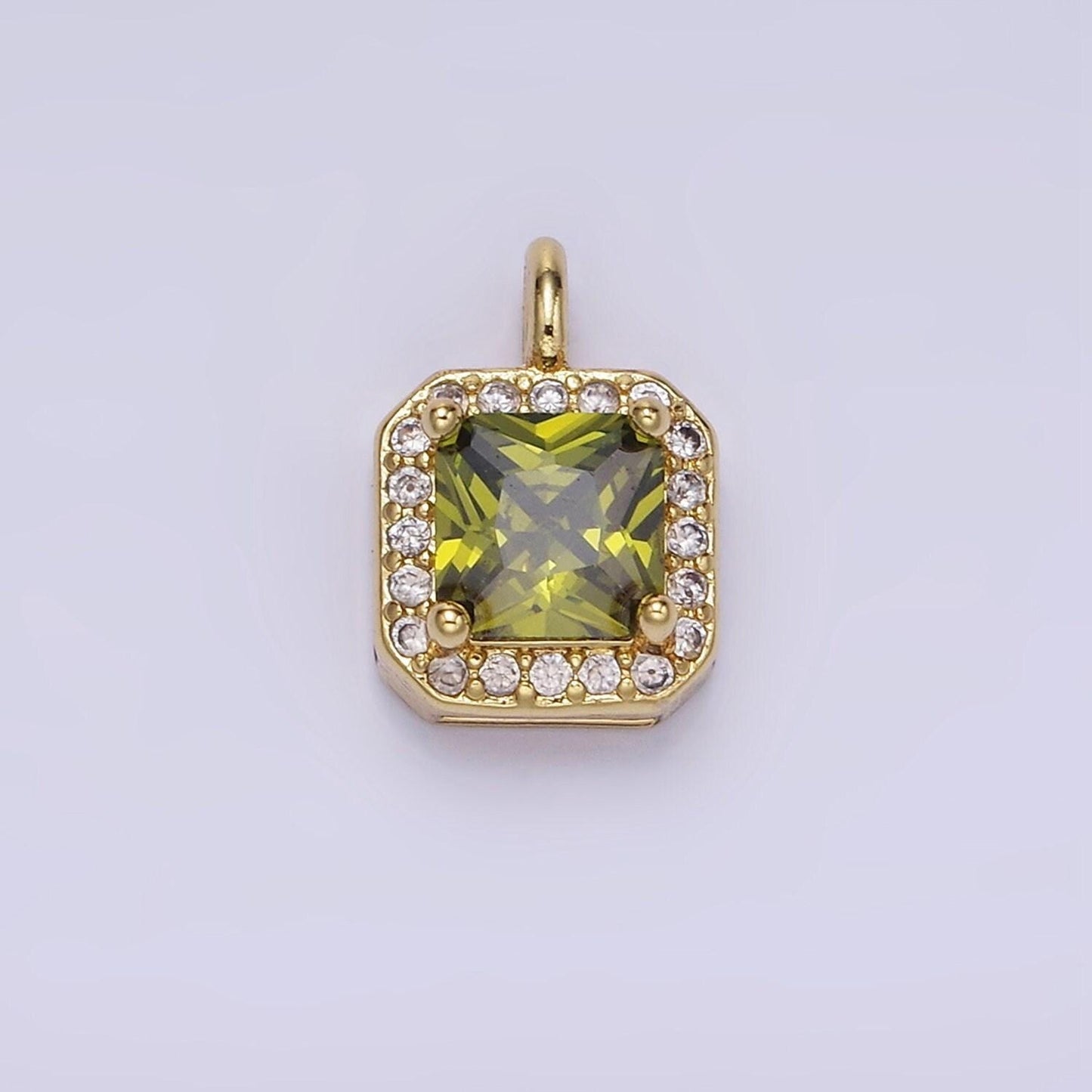 24k gold filled 7.5mm multifaceted birthstone cz square personalized charm | w-684
