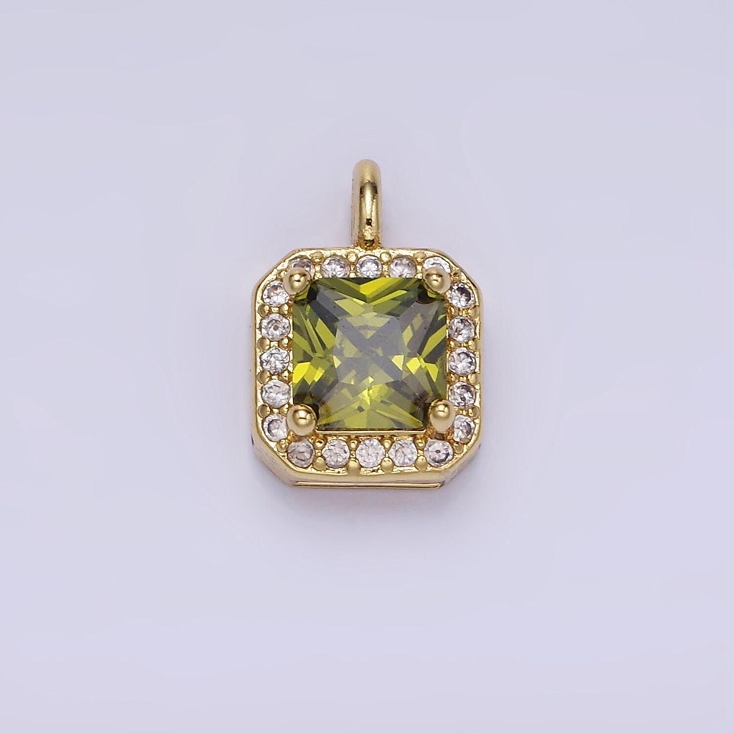 24k gold filled 7.5mm multifaceted birthstone cz square personalized charm | w-684