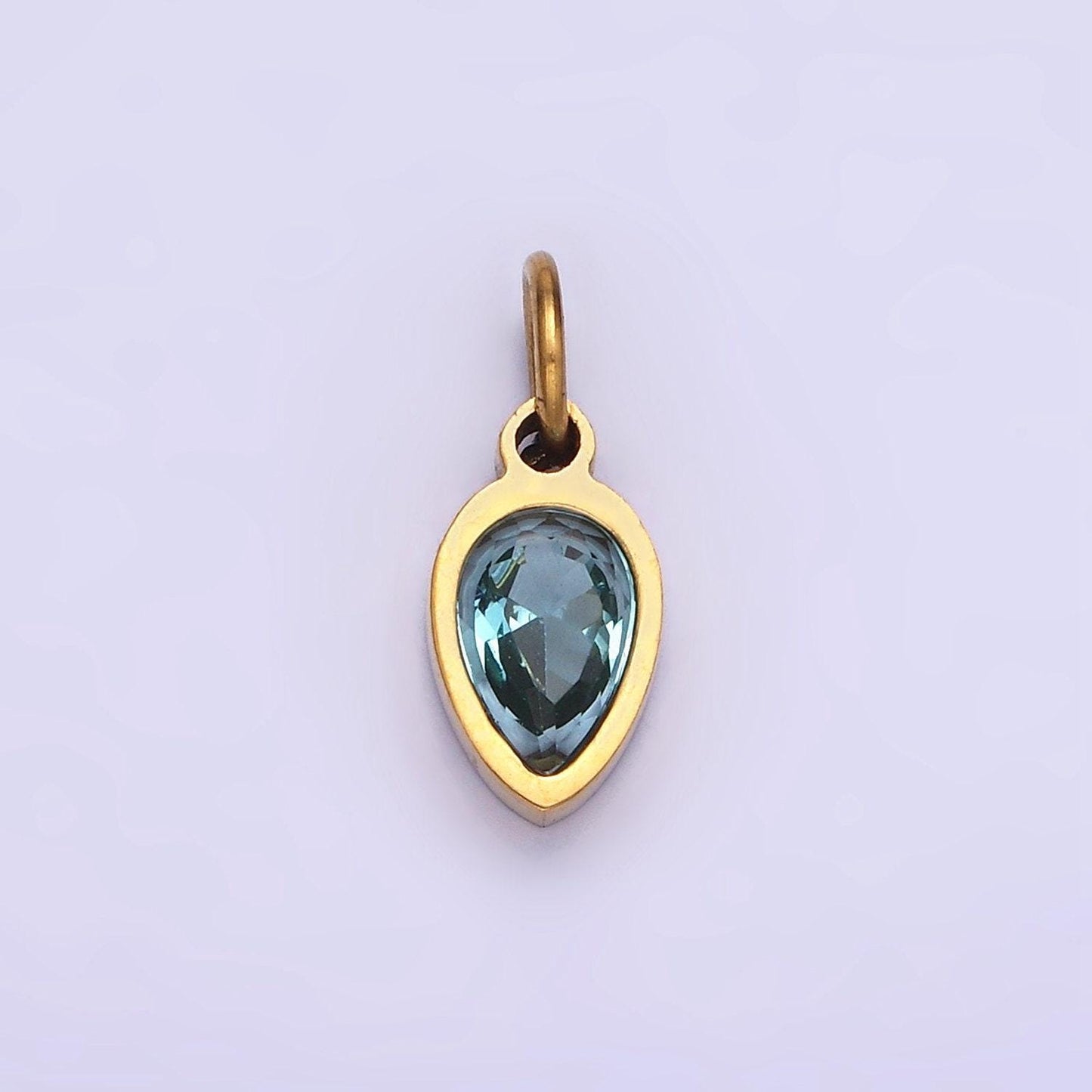 Colorful cz teardrop gold stainless steel bezel rim tiny small pendant charm for bracelet necklace earring finding w671