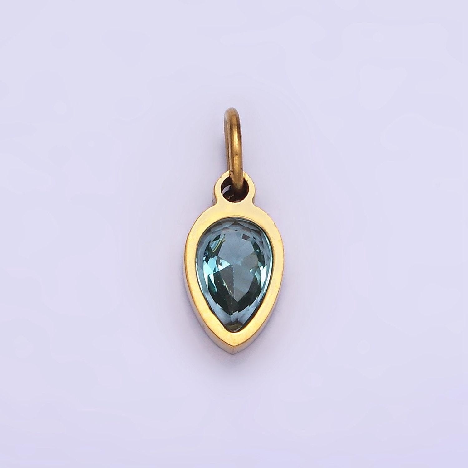 Colorful cz teardrop gold stainless steel bezel rim tiny small pendant charm for bracelet necklace earring finding w671