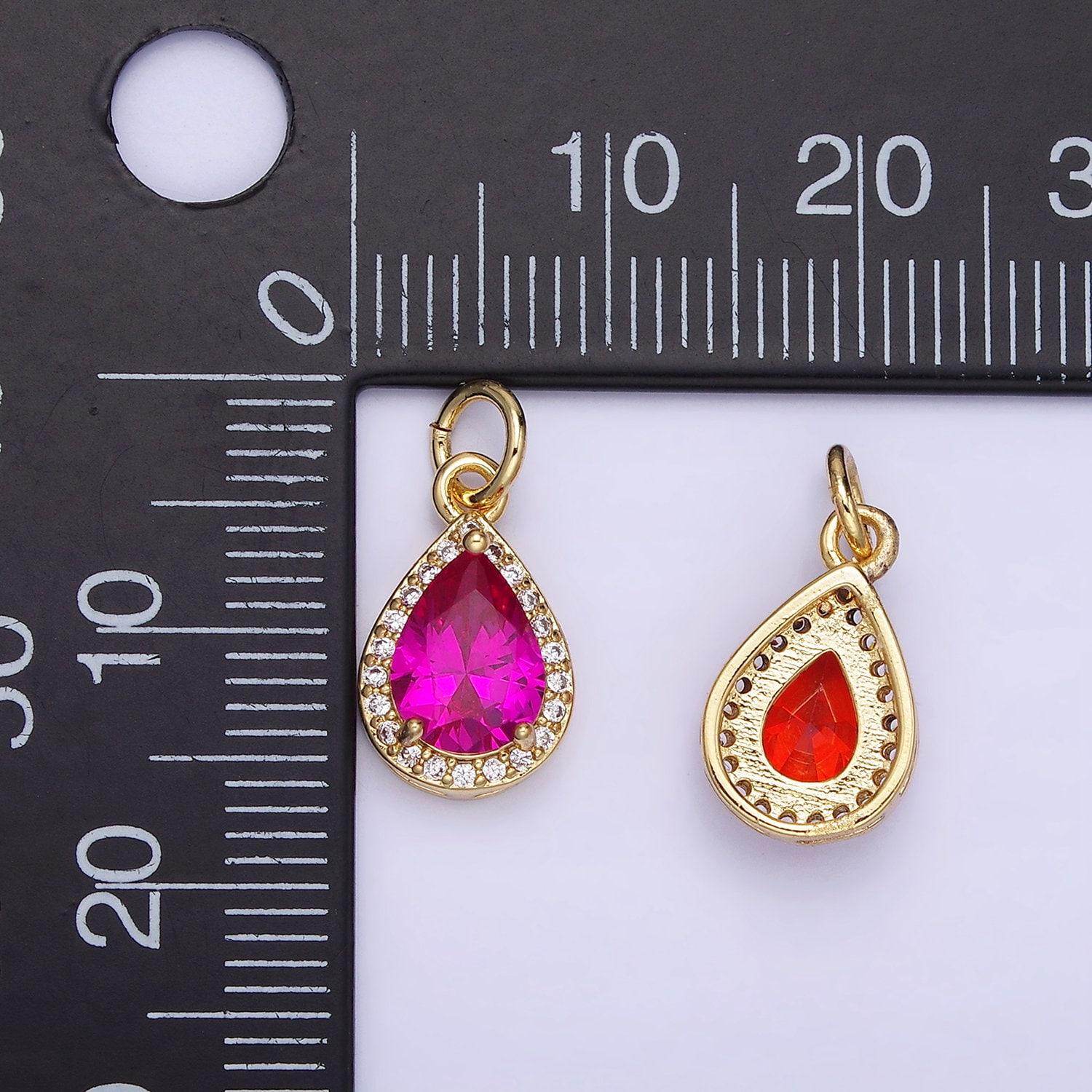 Teardrop birthstone cz gold charms | w704-w712