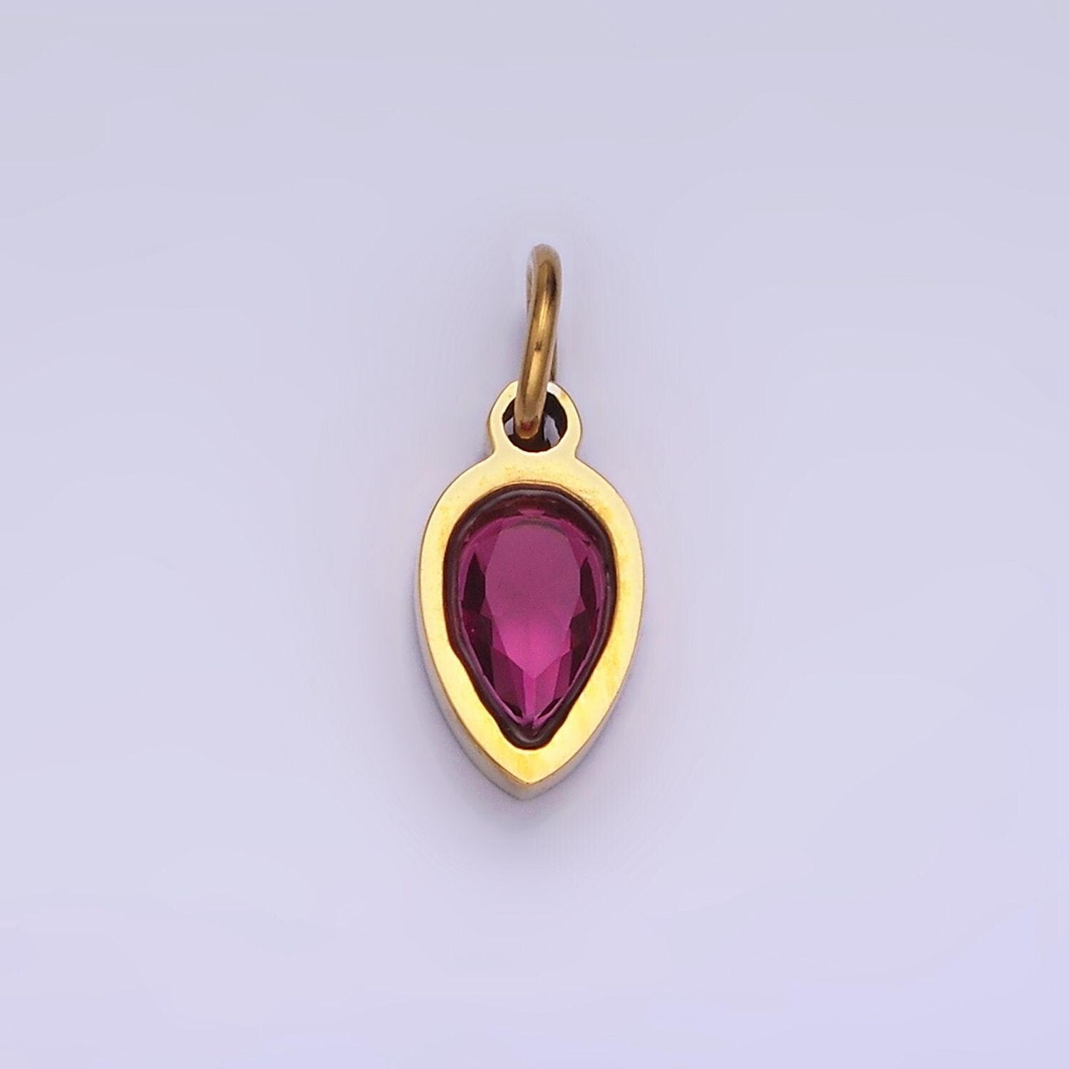 Colorful cz teardrop gold stainless steel bezel rim tiny small pendant charm for bracelet necklace earring finding w671