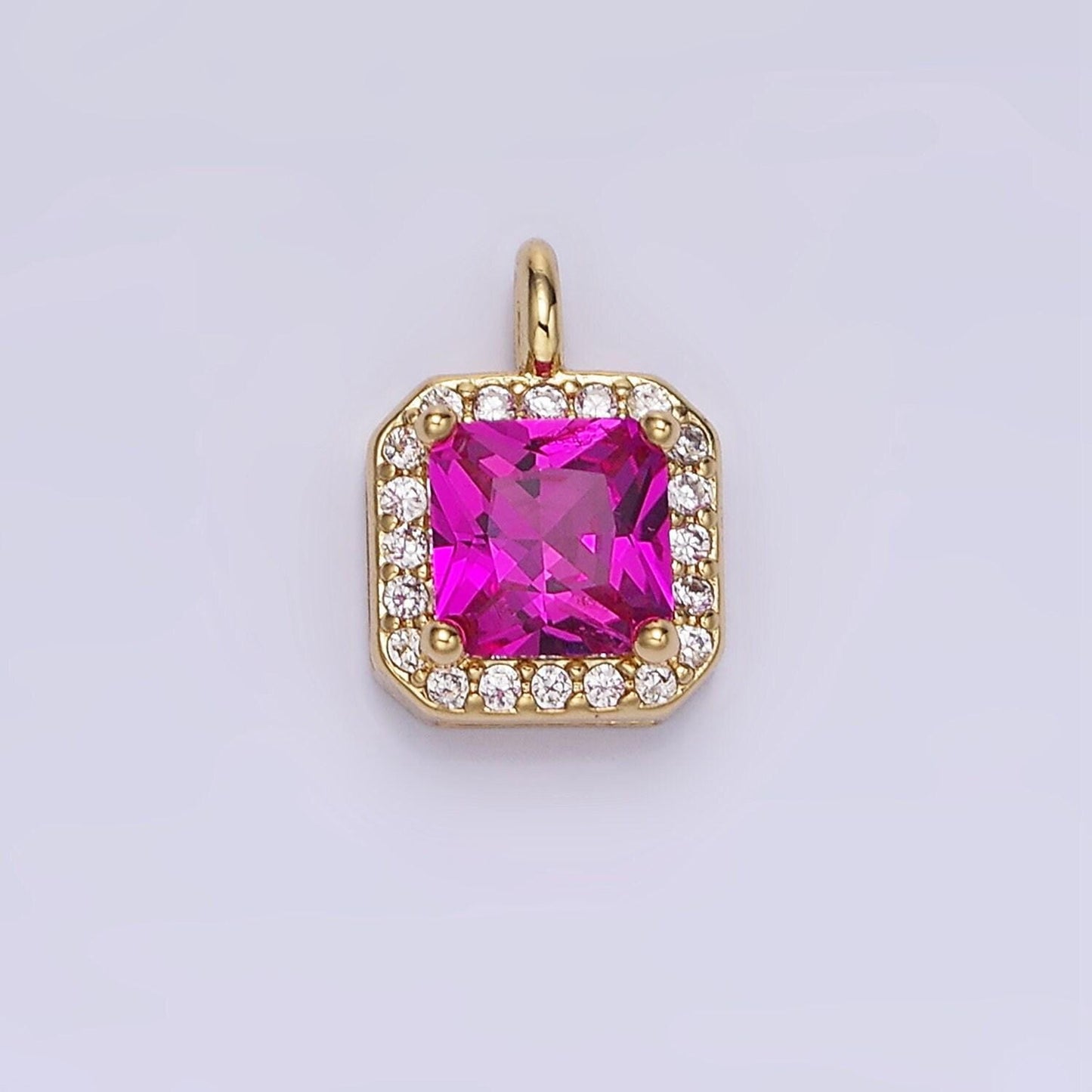 24k gold filled 7.5mm multifaceted birthstone cz square personalized charm | w-684