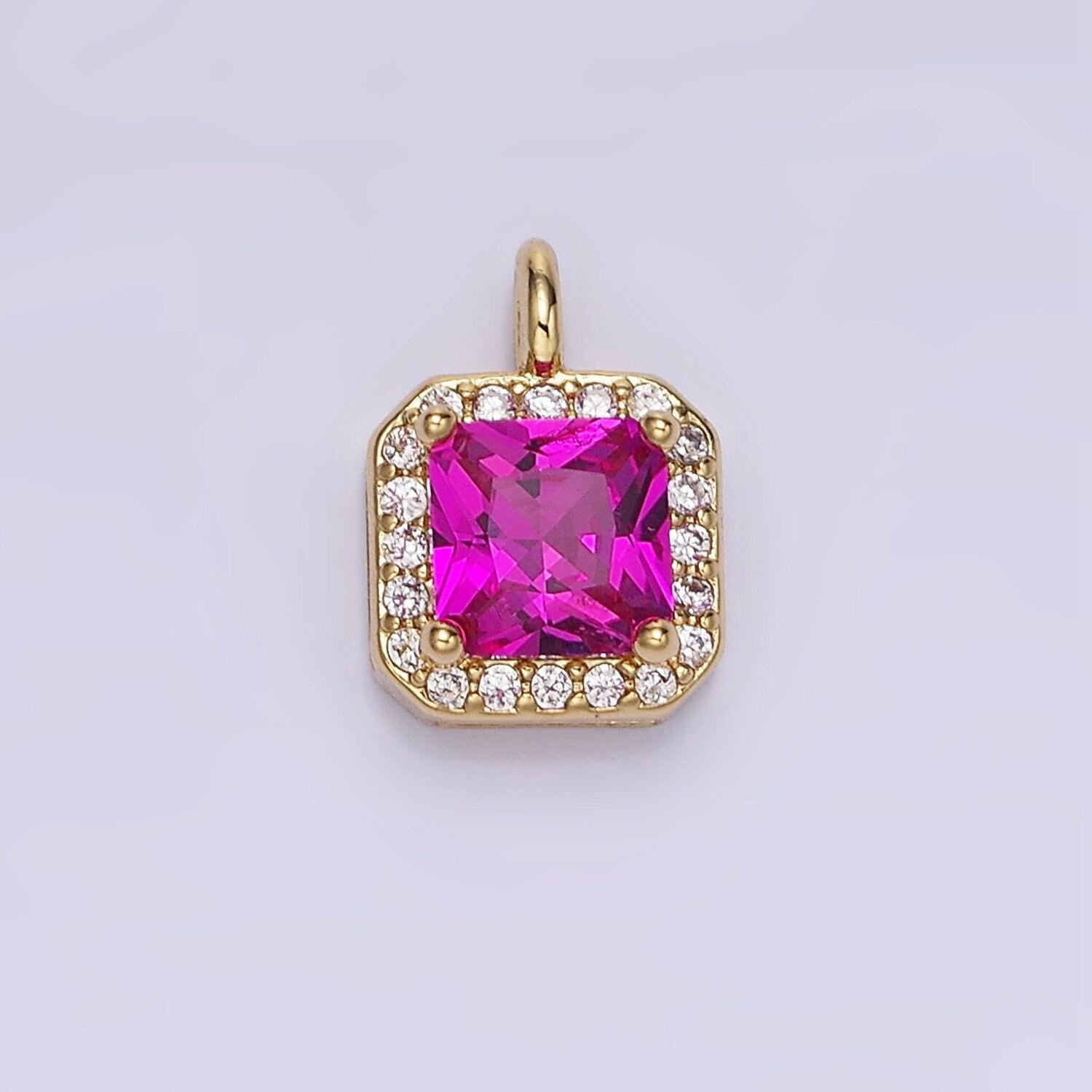 24k gold filled 7.5mm multifaceted birthstone cz square personalized charm | w-684