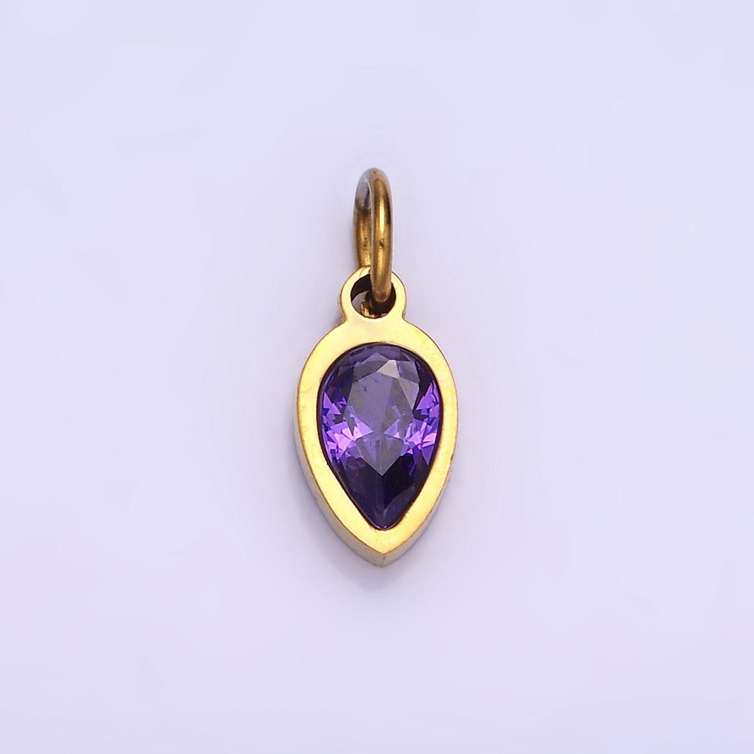Colorful cz teardrop gold stainless steel bezel rim tiny small pendant charm for bracelet necklace earring finding w671