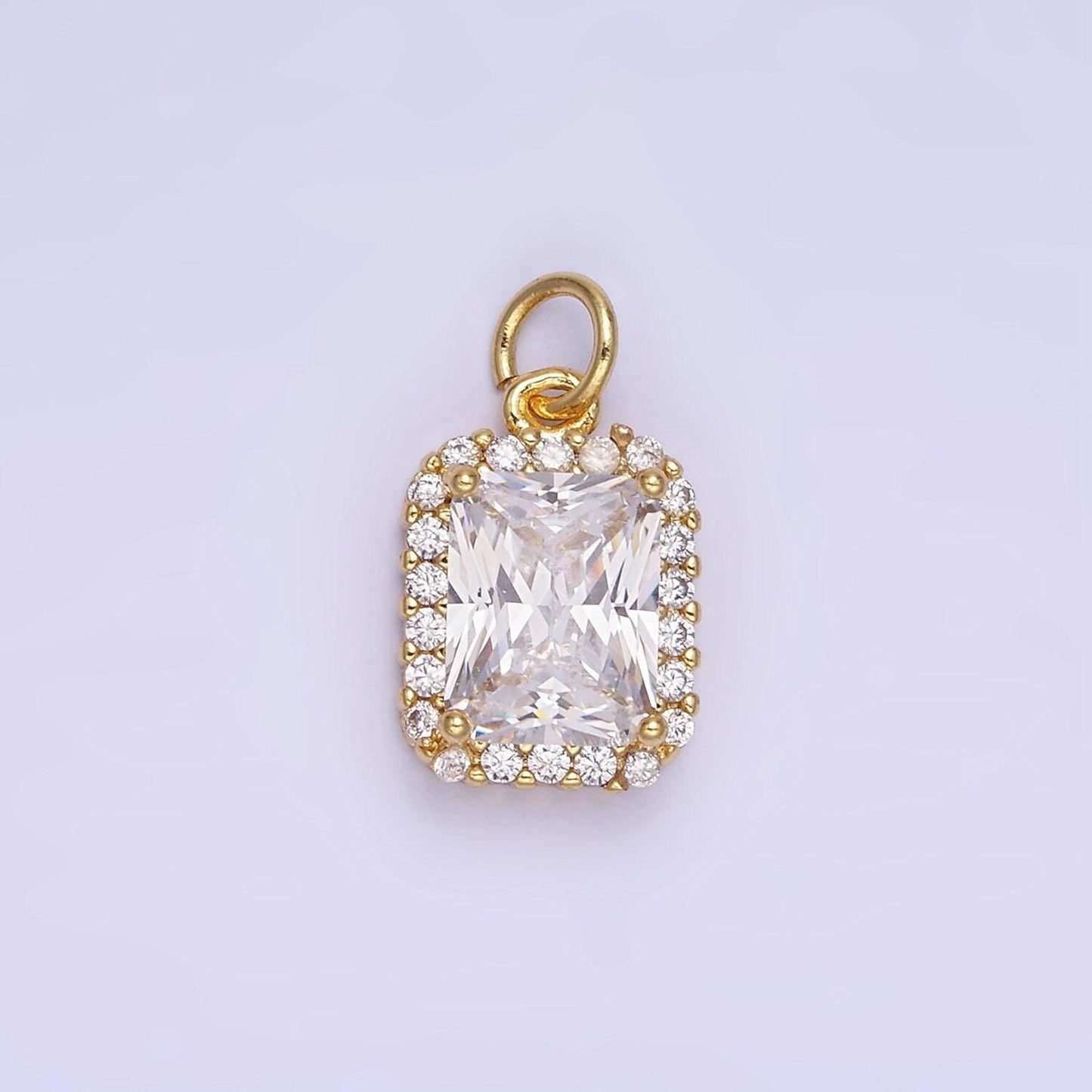 Dainty gold filled square cz baguette 17mm dainty charm | ag756-ag767