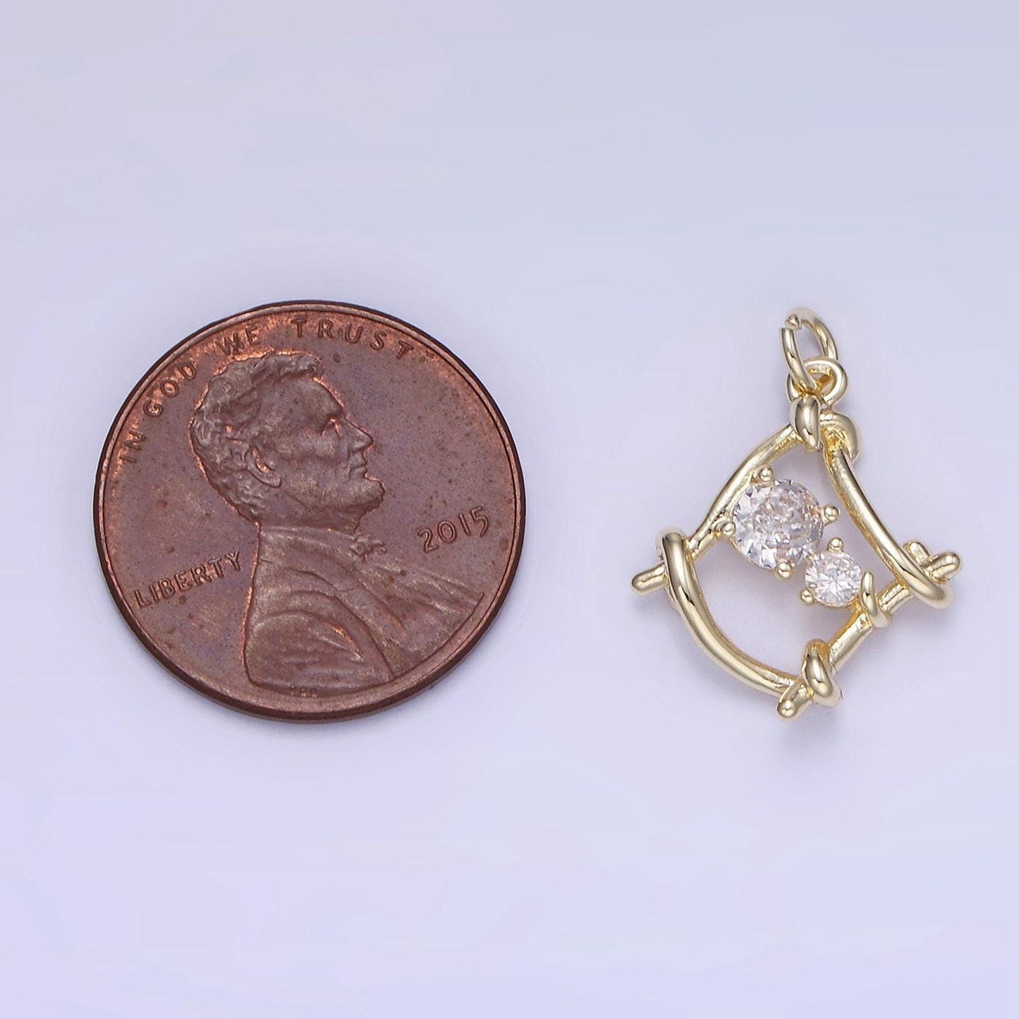 Open square with cz mini abstract shape charm | w-656