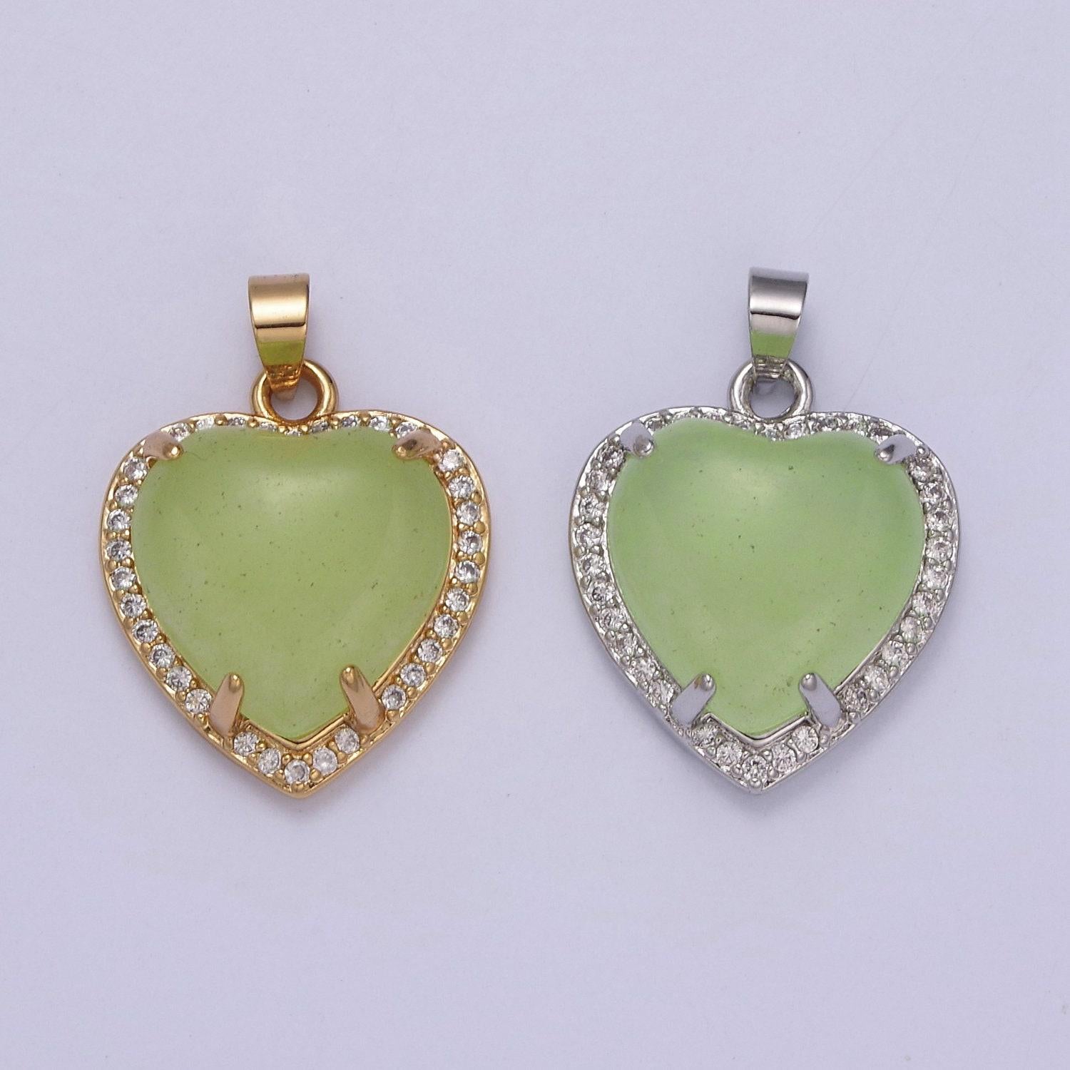 Puffy heart light green lucky jade pendant drop charm for necklace w-647