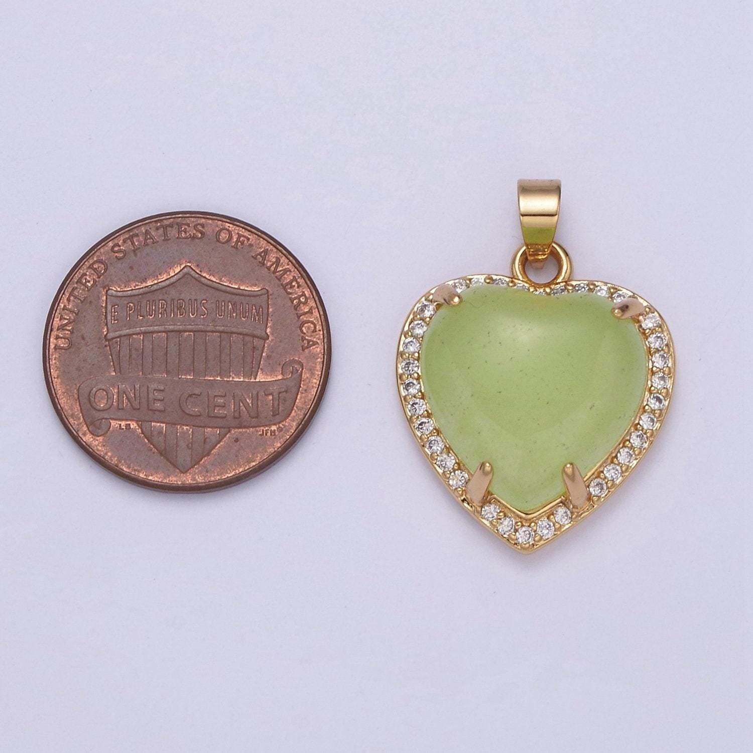 Puffy heart light green lucky jade pendant drop charm for necklace w-647