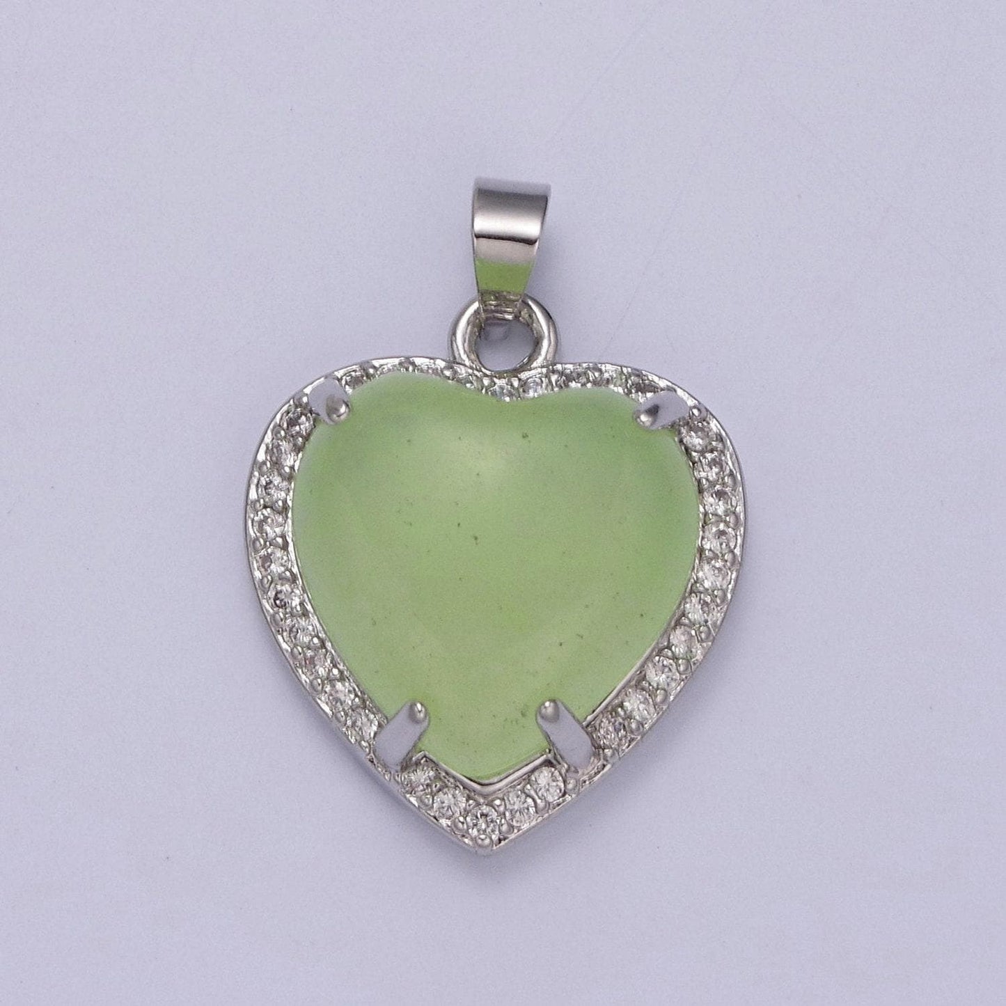 Puffy heart light green lucky jade pendant drop charm for necklace w-647