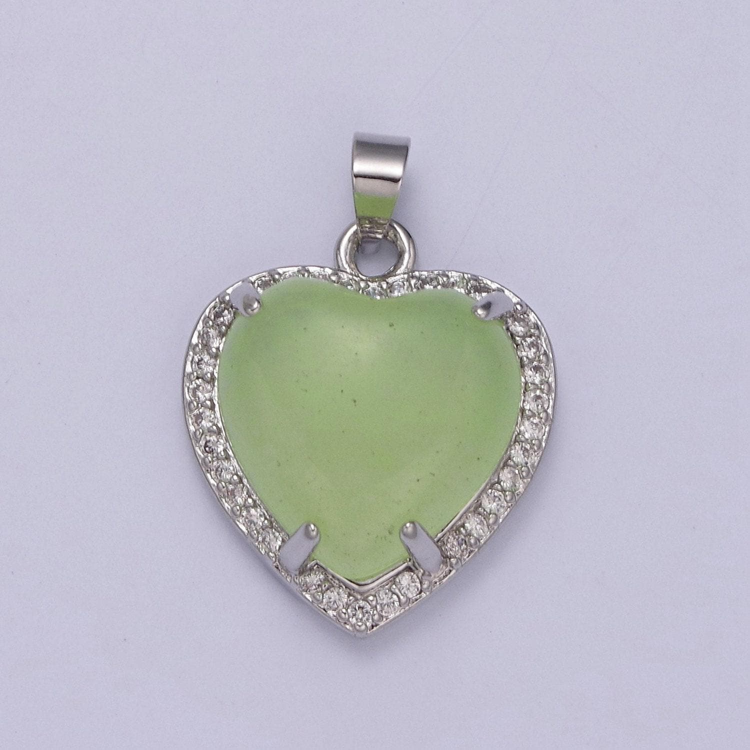 Puffy heart light green lucky jade pendant drop charm for necklace w-647