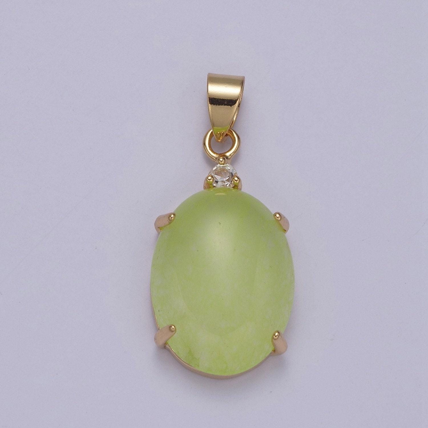 Minimalist green oval lucky jade pendant charm for necklace w-643