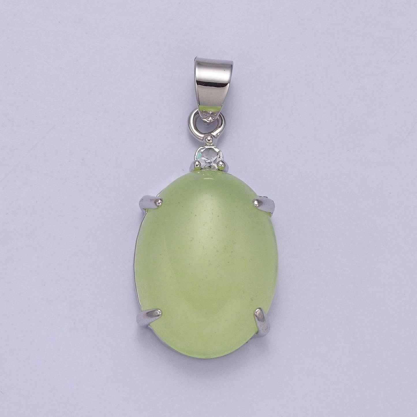 Minimalist green oval lucky jade pendant charm for necklace w-643