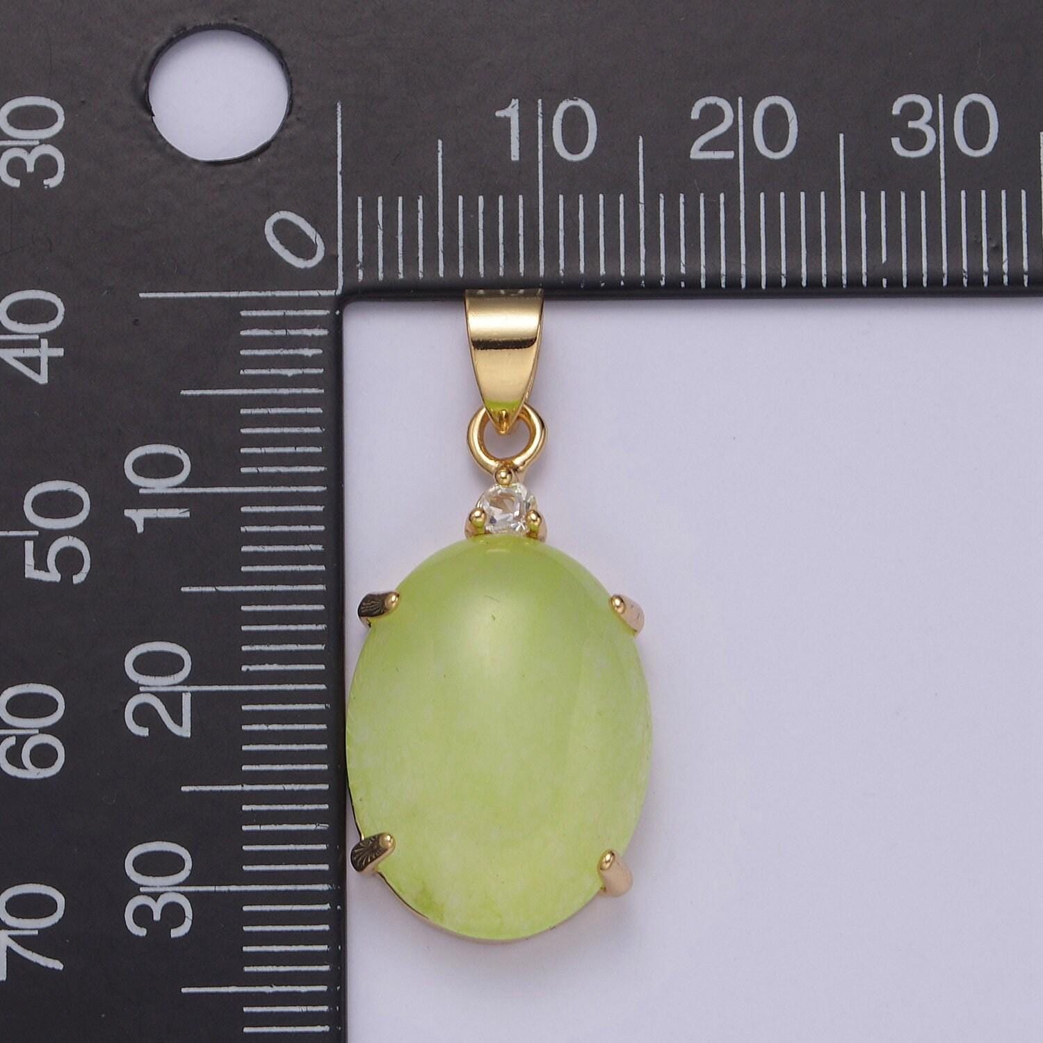 Minimalist green oval lucky jade pendant charm for necklace w-643