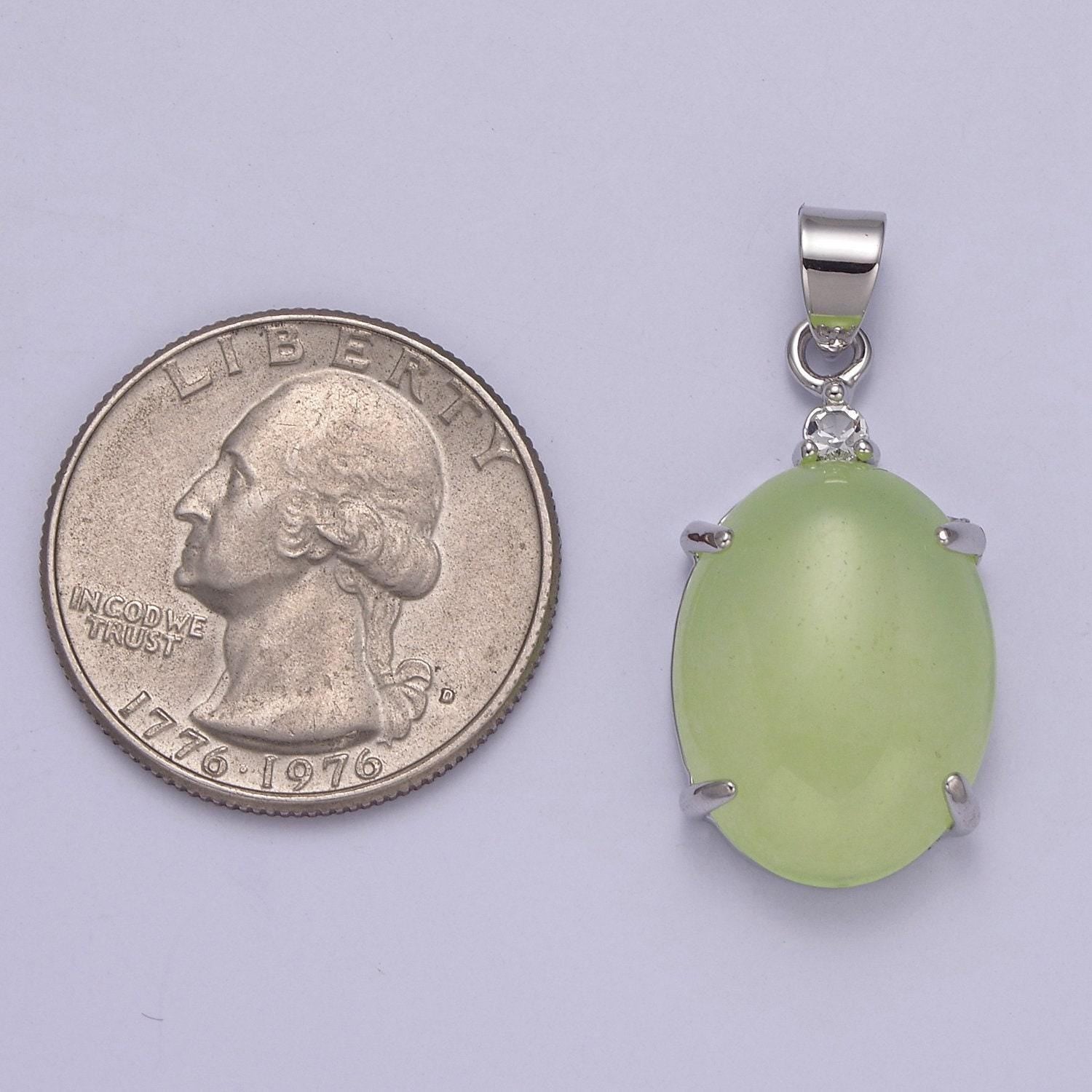 Minimalist green oval lucky jade pendant charm for necklace w-643