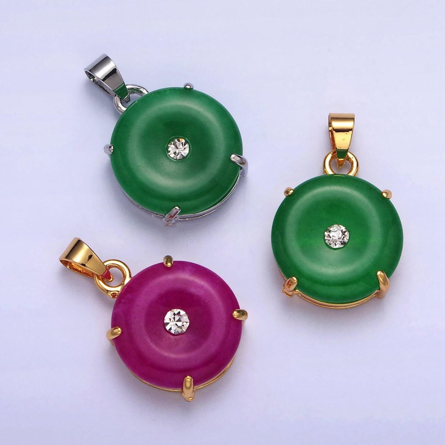 Dainty gold filled pendant natural green jade donut circle buckle charm for necklace component aa099