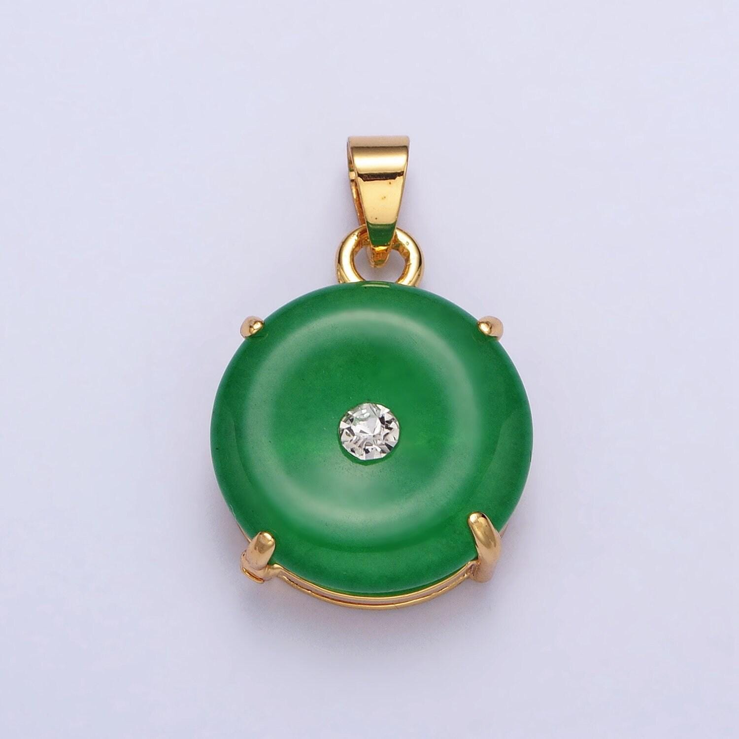 Dainty gold filled pendant natural green jade donut circle buckle charm for necklace component aa099